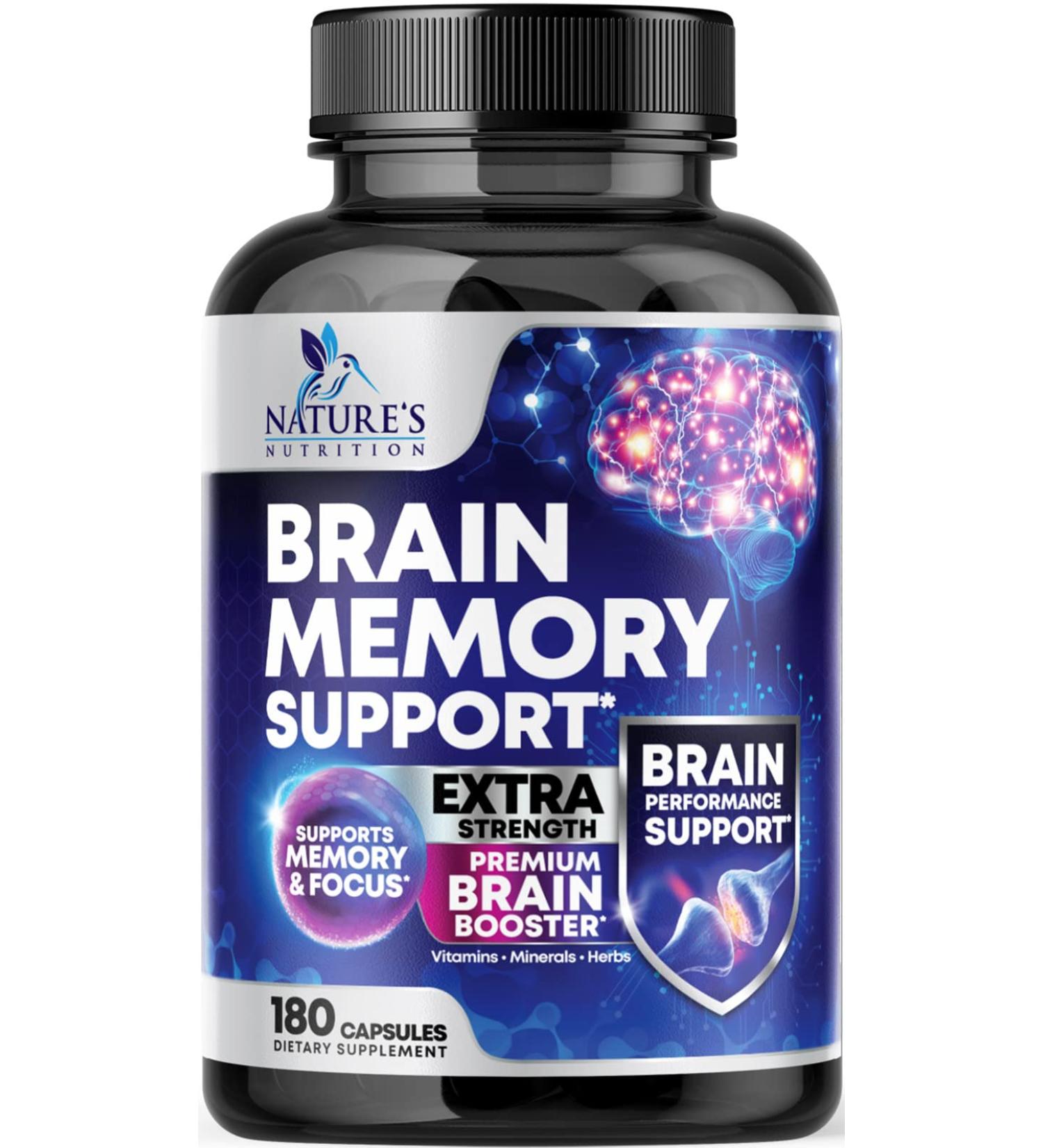 Brain Supplement for Focus, Memory and Energy Support with DMAE, Bacopa Monnieri and Phosphatidylserine - 180 Capsules - Buy Online on GoSupps.com