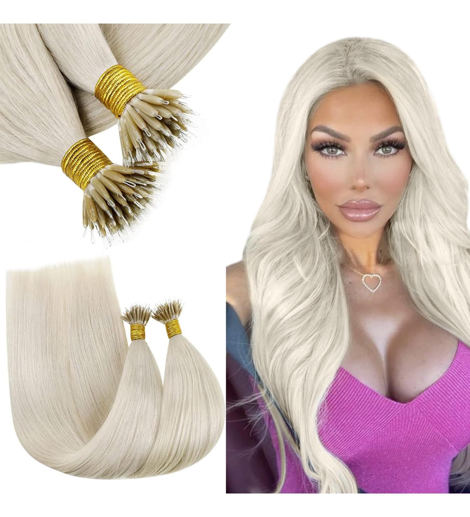 RUNATURE White Blonde Nano Hair Extensions 24 Inch 50g Remy Human Hair - A-Nano-#800 - Buy Online on GoSupps.com