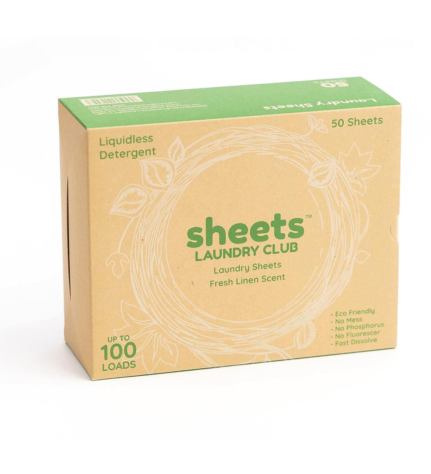Sheets Laundry Club: Eco-Friendly Fresh Linen Detergent Sheets - 100 Loads - Shark Tank Featured - No Plastic Jug - Liquid-Less Technology - 50 Count Pack - Buy Online on GoSupps.com