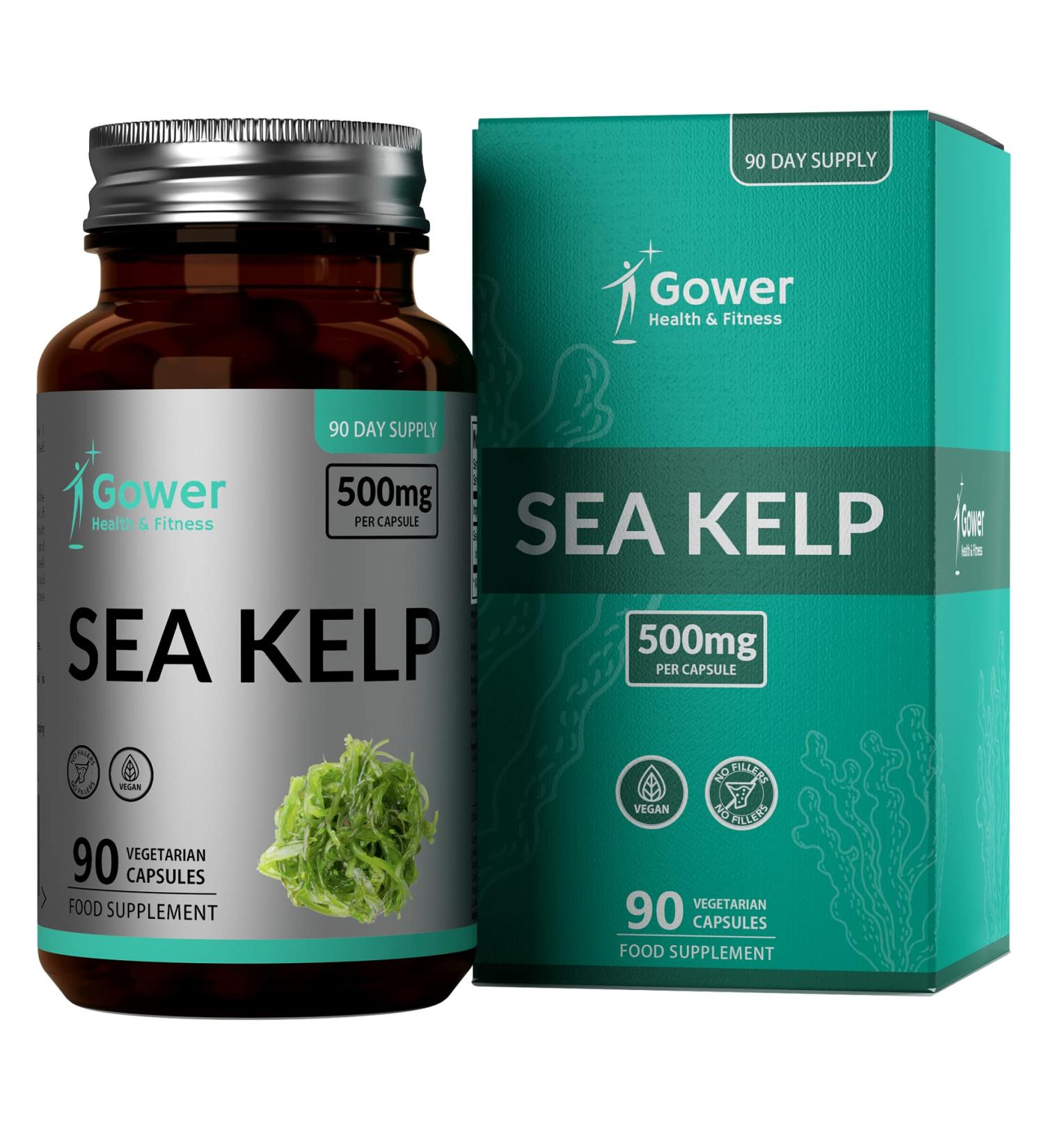 GH Sea Kelp Capsules - 90 Vegan Iodine Supplements | 500mg per Capsule | Seaweed Supplements | Non-GMO & Gluten-Free | Made in UK - ISO Certified - Buy Online on GoSupps.com