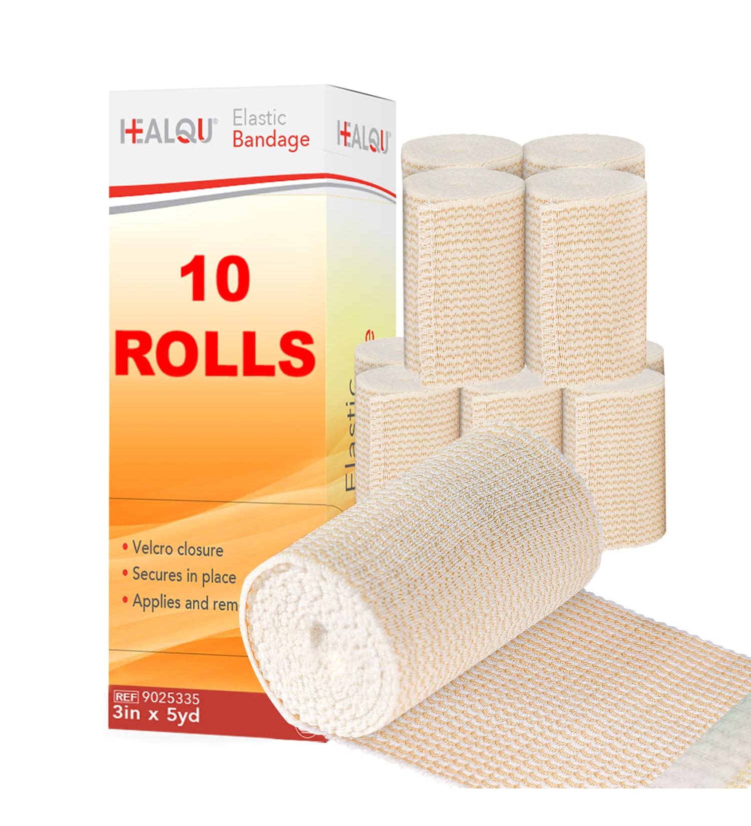HEALQU Premium Elastic Bandage - Self-Closure Compression Wrap for Legs Knees Ankles & More - 3 Inch x 5 Yards - Box of 10 Rolls | Athletic Stretchable Support - Buy Online on GoSupps.com