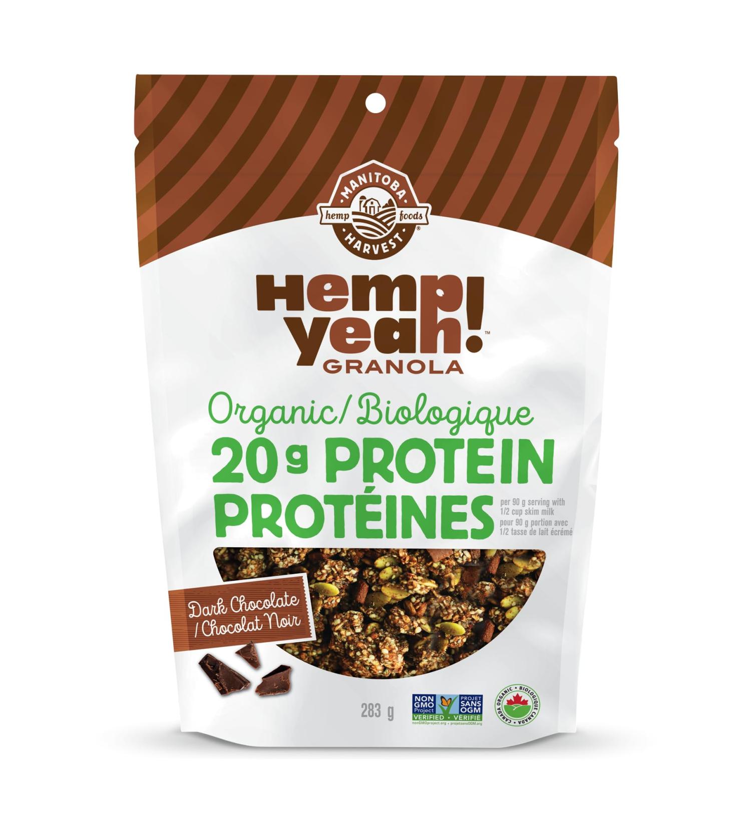 Manitoba Harvest Hemp Yeah! Granola Dark Chocolate 283 g with 20 g of Protein 4.5 g Omegas 3 g of Fibre and 10 g Sugar Per Serving Organic Non-GMO (Pack of 6) Packaging May Vary 6 Pack Dark Chocolate - Buy Online on GoSupps.com