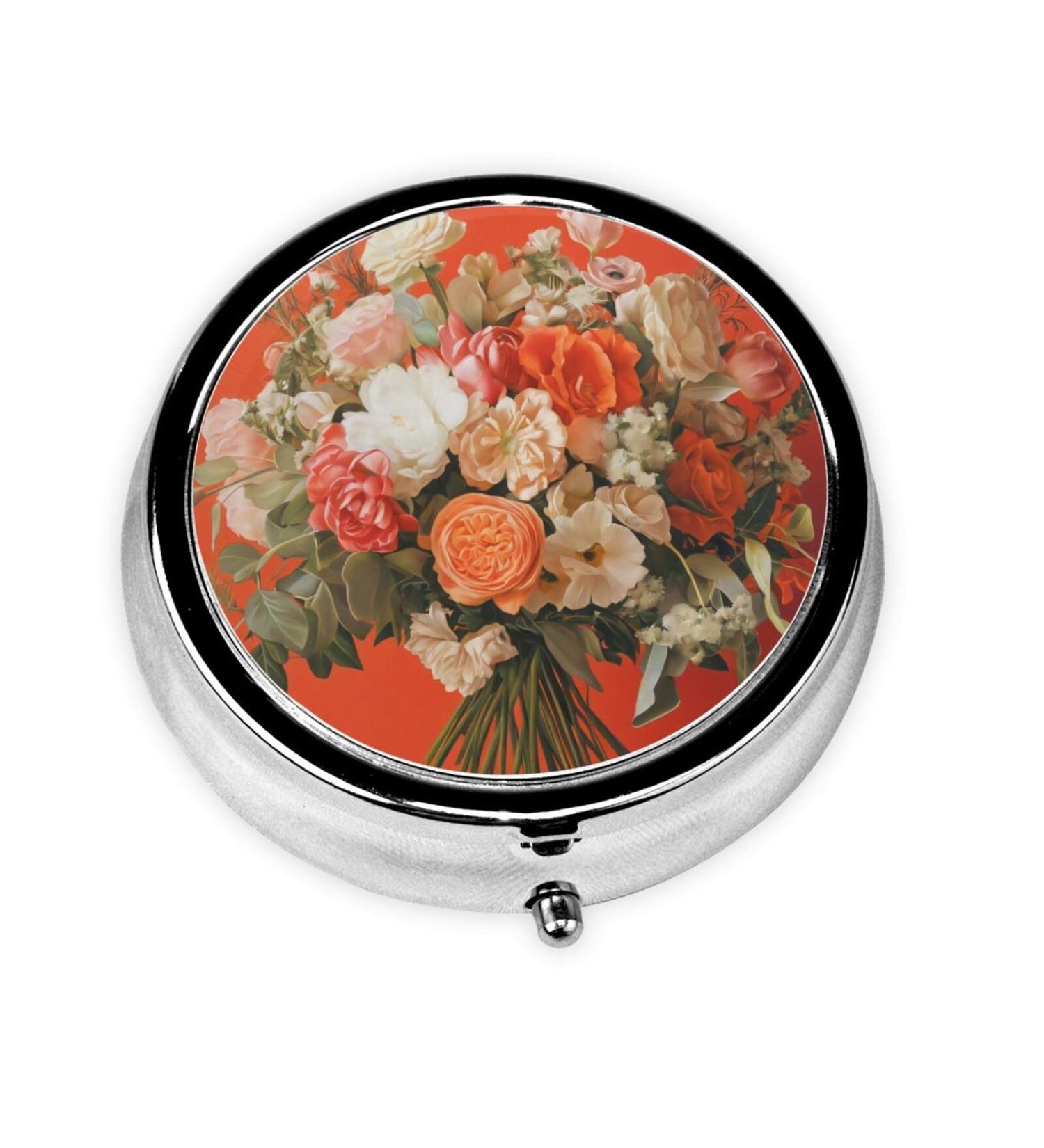 Colourful Flowers Portable Metal Pill Box | Round Mini 3-Compartment | Travel Essential for Small Pills | Hinged Fastening Design | International Shipping Available - Buy Online on GoSupps.com
