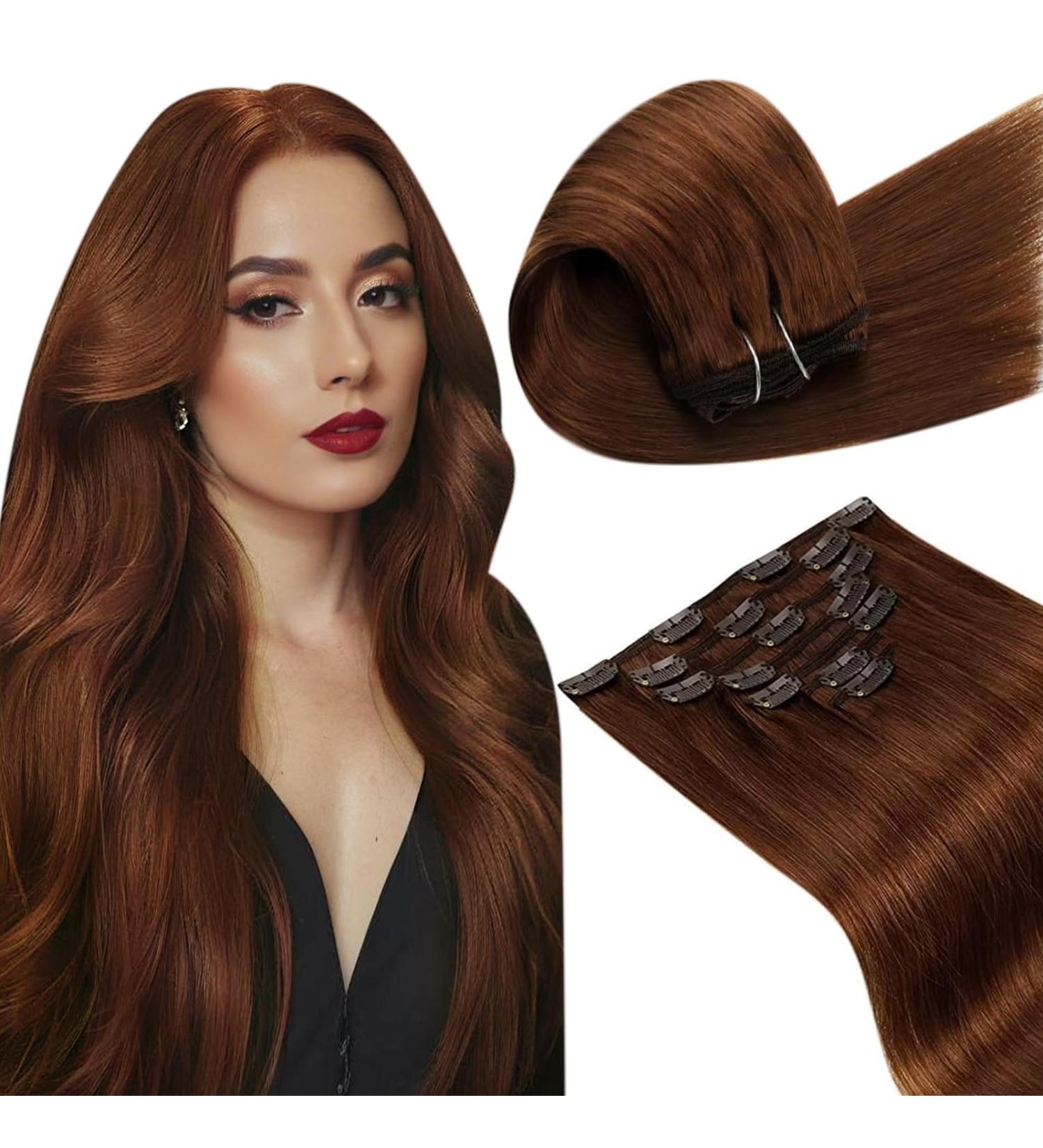 Laavoo Red-Brown Clip-In Real Hair Extensions | 22 Inch 7pcs 105g | Premium Auburn Brown Hair Extensions - Buy Online on GoSupps.com