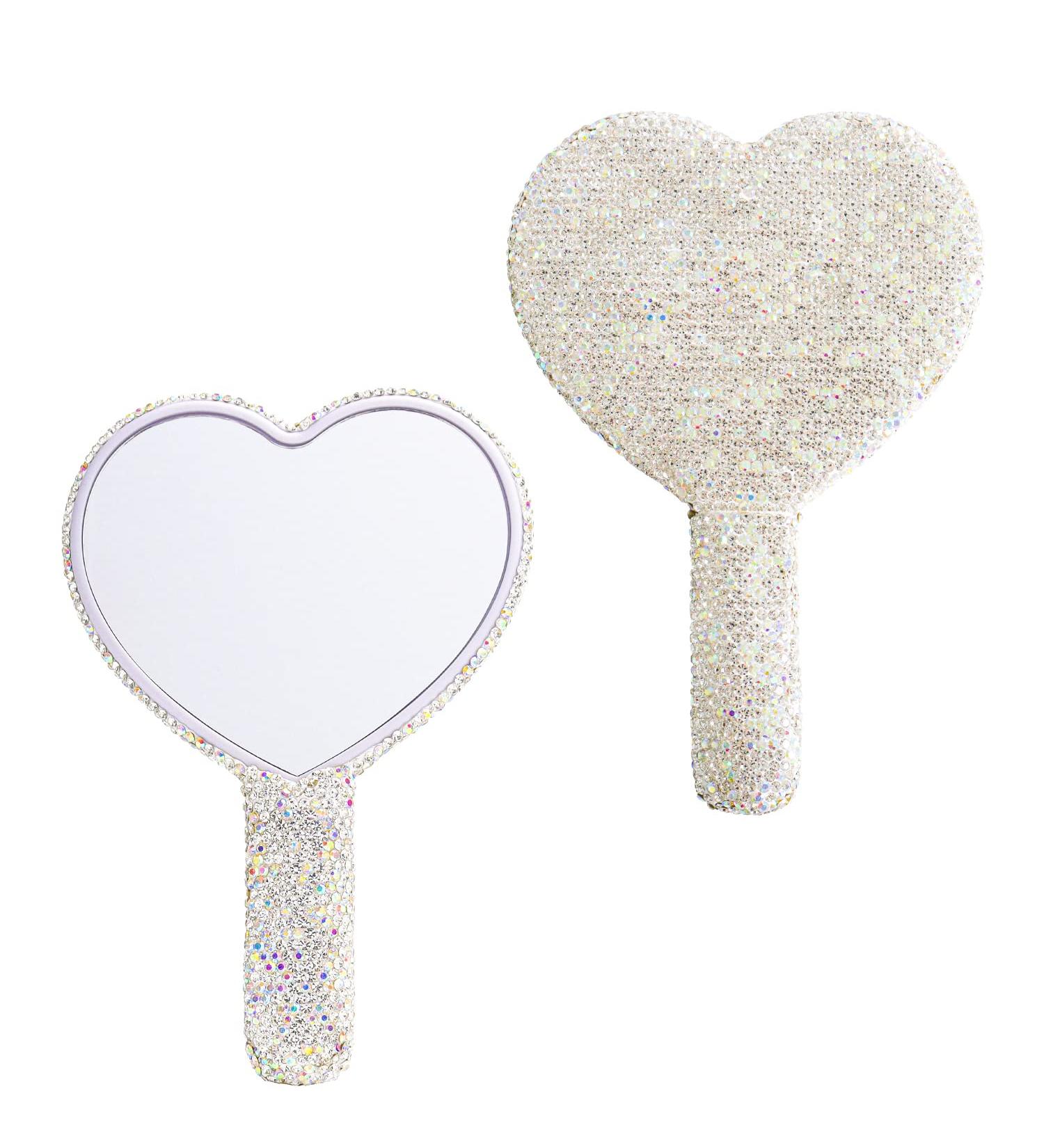 Wowagoga Sparkling Rhinestone Heart Shaped Handheld Mirror - White - Buy Online on GoSupps.com