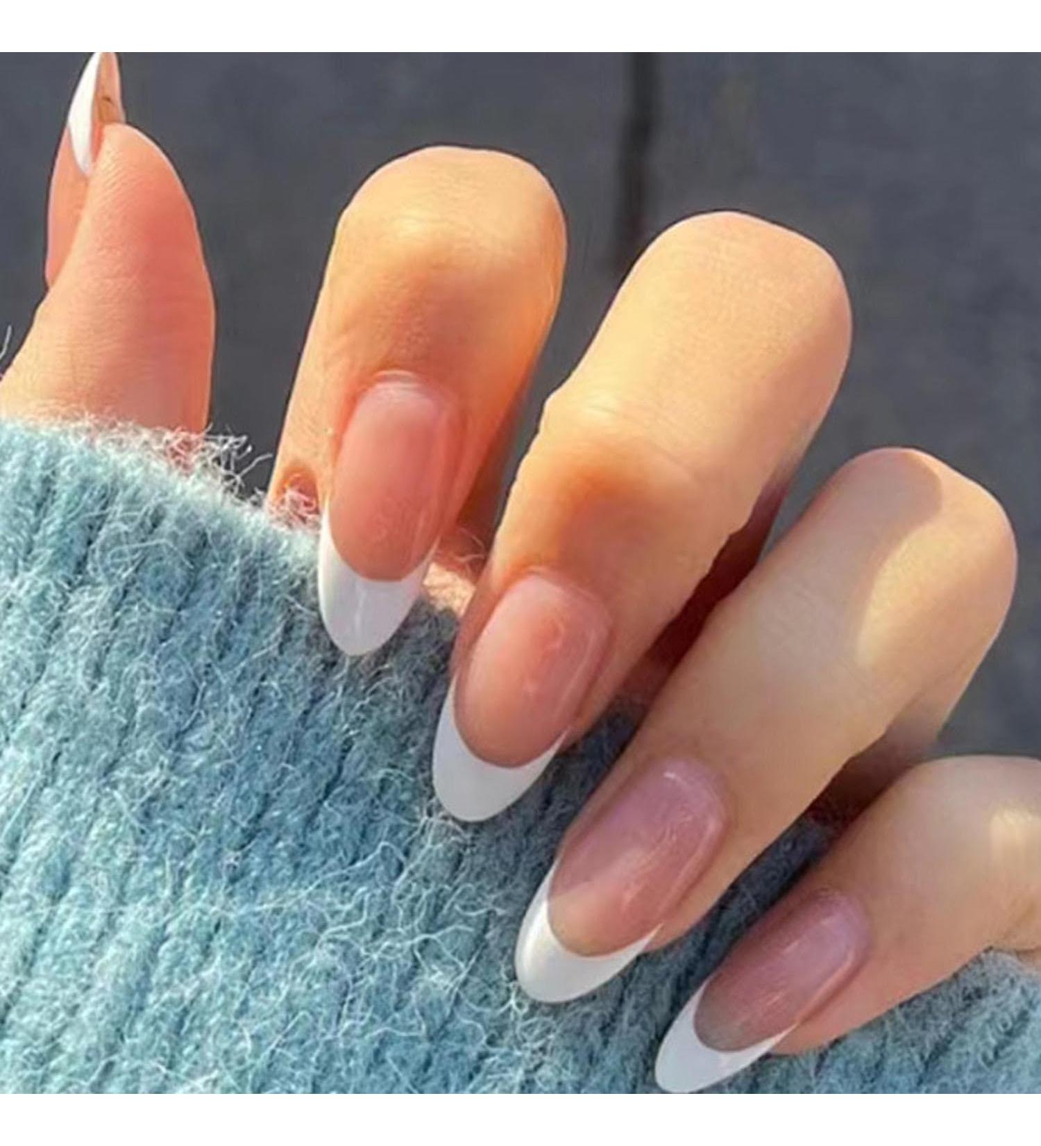 Handcess French False Nails | Pink & White Oval Acrylic Press-On Nails for Women - Full Cover - Buy Online on GoSupps.com