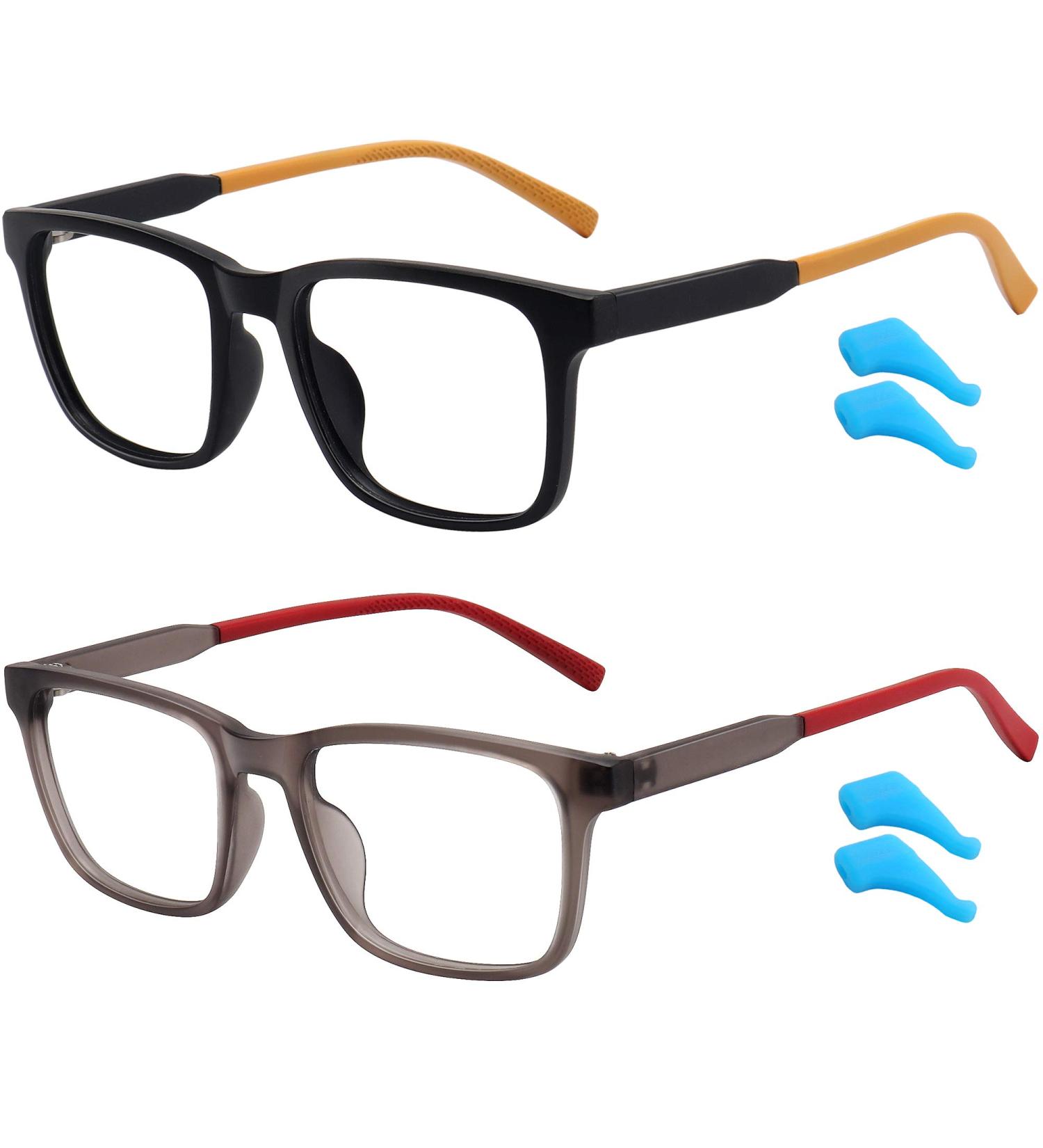 MEETSUN Kids Blue Light Blocking Glasses 2 Pack - Ages 7-12, Anti-Eyestrain, Computer Gaming TV Glasses for Boys Girls - Matte Black + Transparent Brown - Buy Online on GoSupps.com