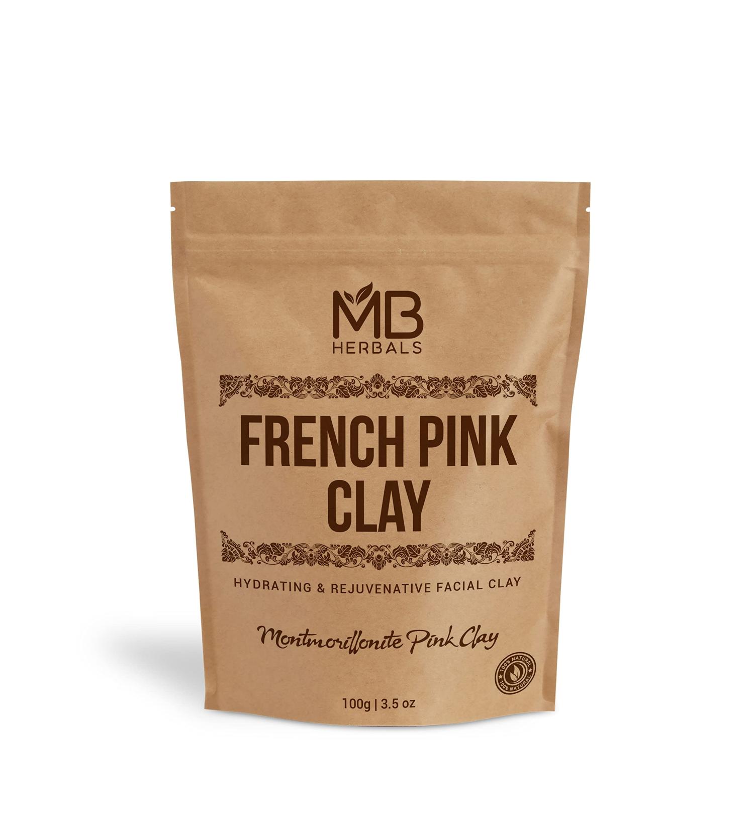 MB Herbals French Pink Clay 100g | Montmorillonite Rose Clay for Sensitive Skin | Hydrating & Mild Facial Mask | Mined in India - Buy Online on GoSupps.com