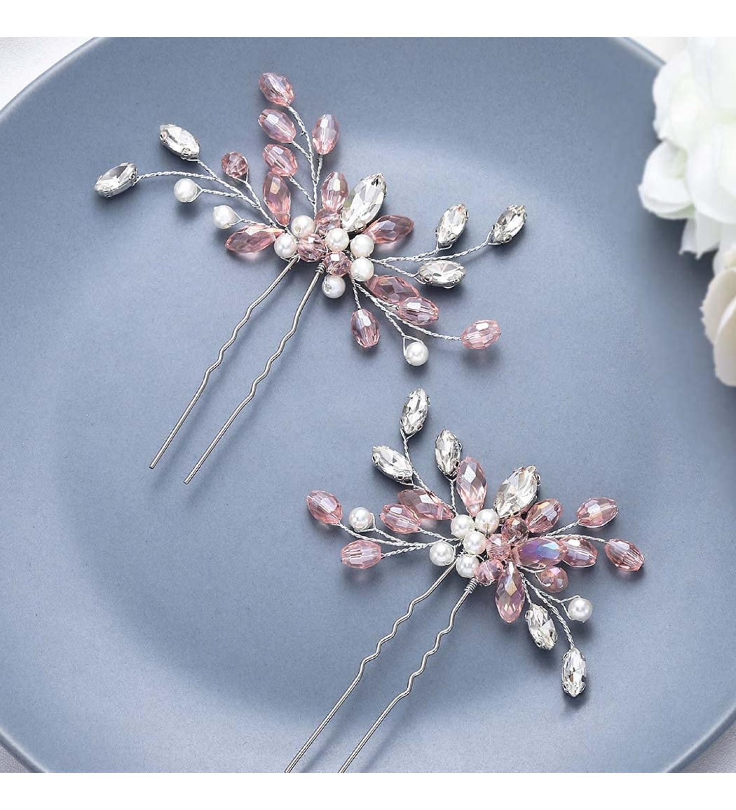 Unicra Rhinestone Hair Needles for Brides - Wedding Hair Jewelry with Pink Crystals | 2 Pieces - Buy Online on GoSupps.com