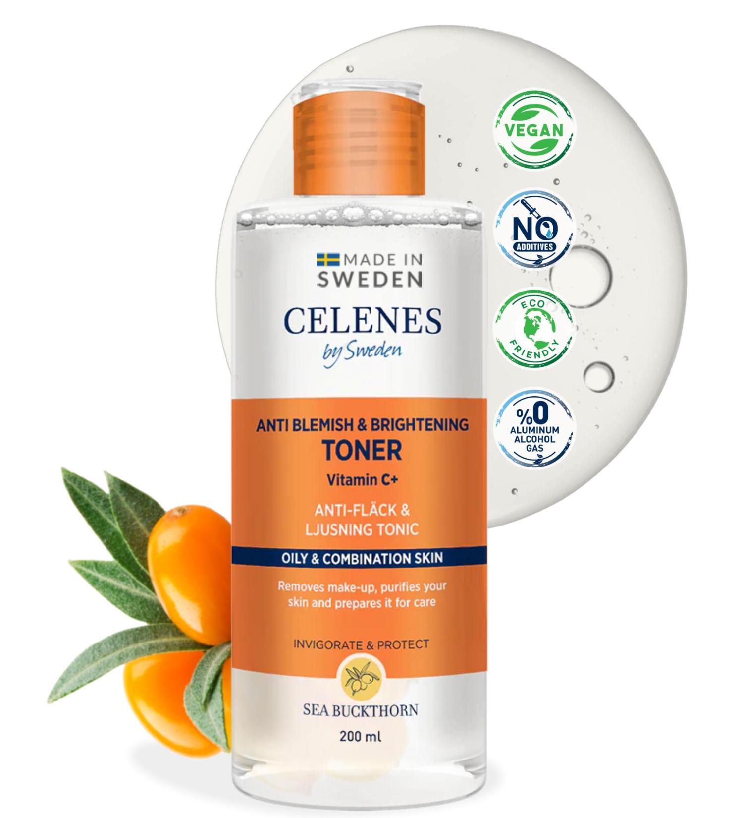 Celenes by Sweden Sea Buckthorn Facial Toner Anti-Pore & Brightening Face Toner 200ml - Vitamin C Niacinamide Face Lotion All Skin Types Including Oily-Combination Paraben-Alcohol Free - Buy Online on GoSupps.com
