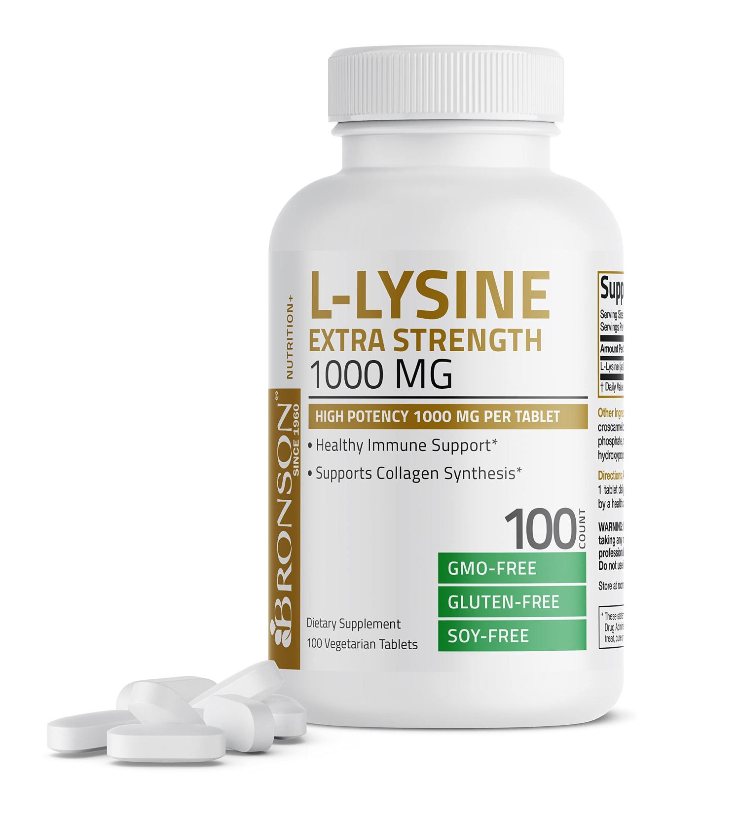 Bronson L-Lysine 1000mg High Potency Immune Support & Collagen Synthesis - 100 Vegetarian Tablets - Buy Online on GoSupps.com