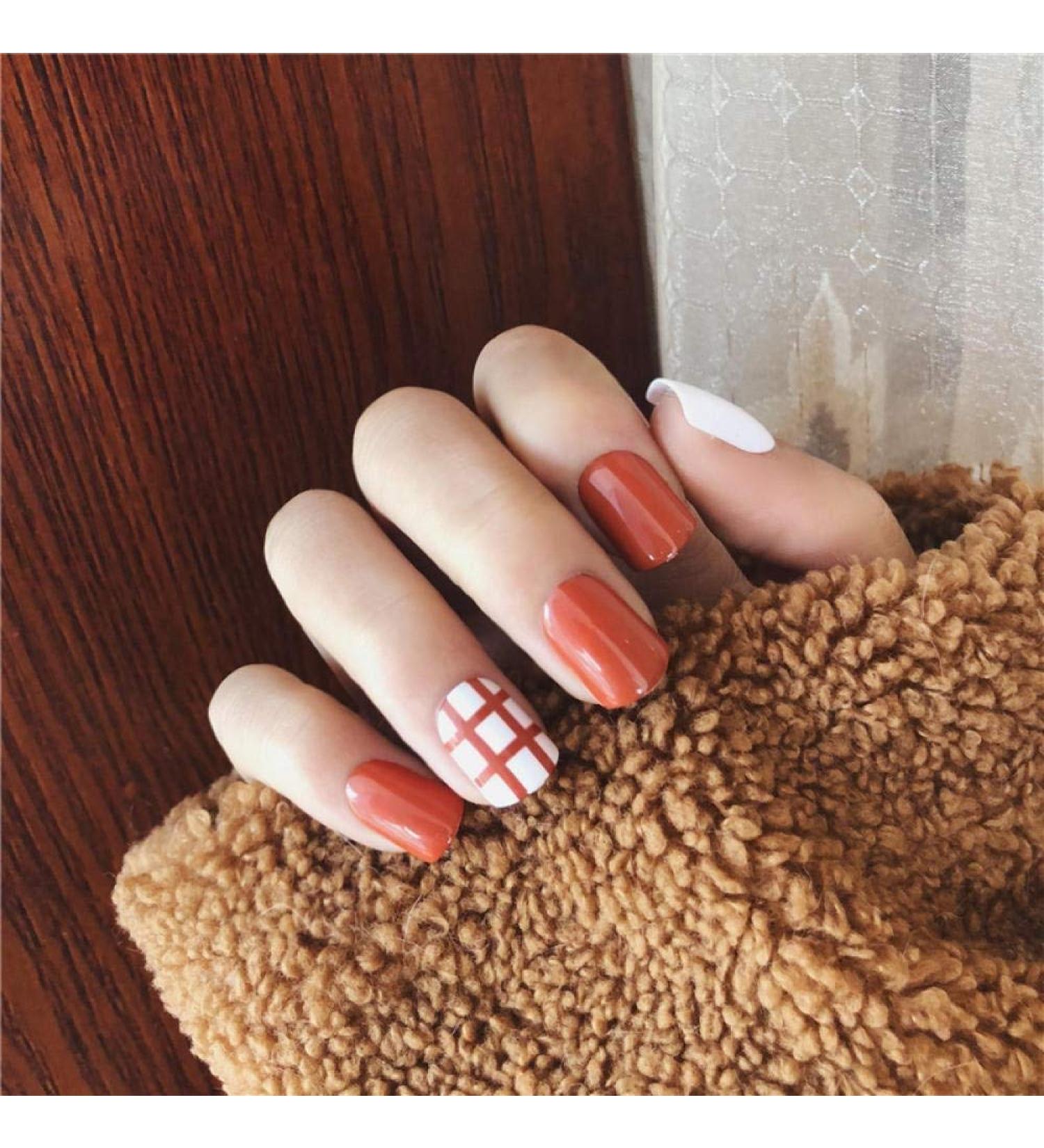 HUIL Artificial Fake Nails - Orange Striped Bride Manicure Set | Perfect for Weddings & Special Occasions - Buy Online on GoSupps.com