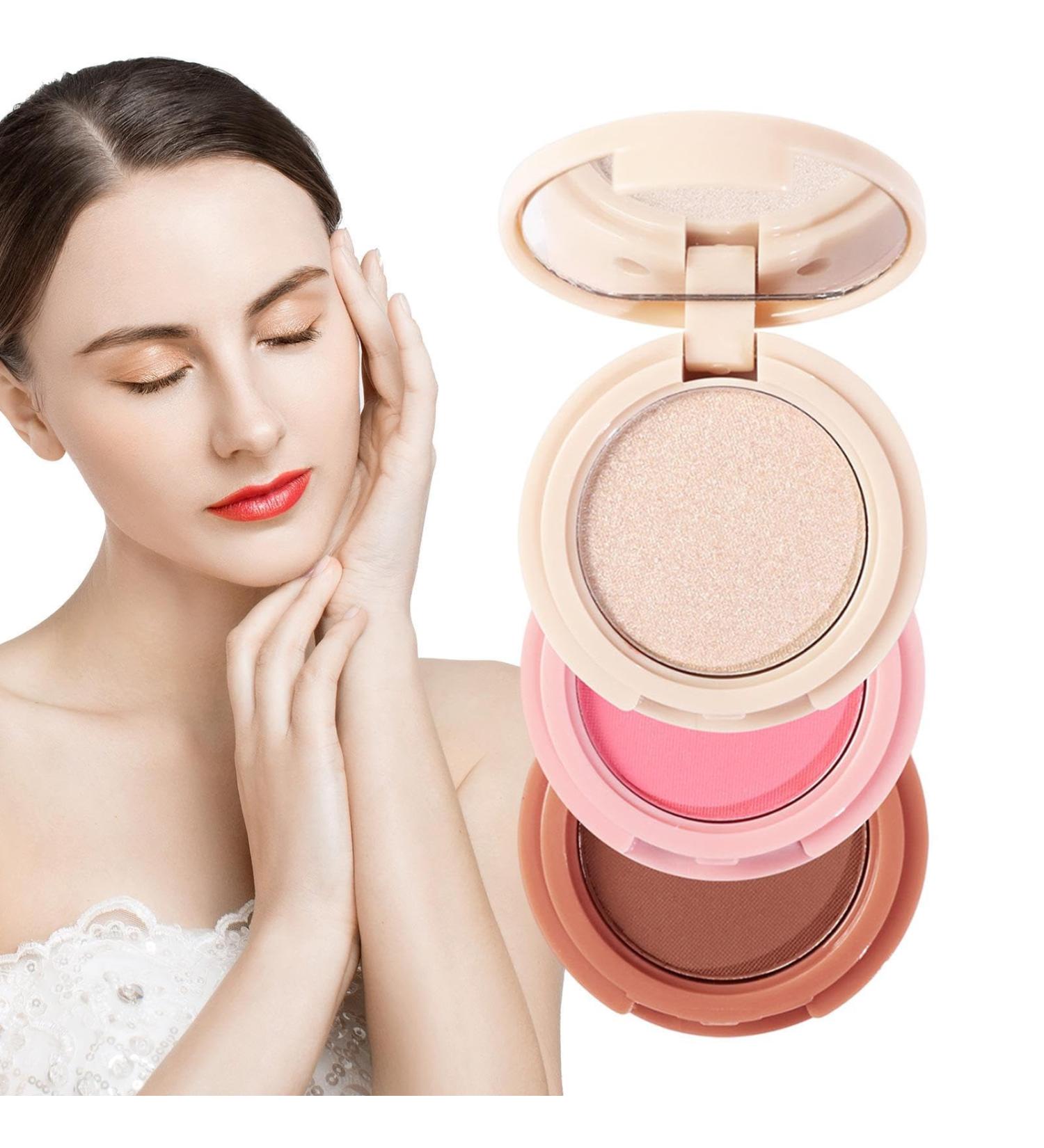 3in1 facial highlighter powder longlasting shimmering contouring cheek eye blush cheek contouring highlighter blush powder for longlasting sweatresistant shine Tsuchiya - Buy Online on GoSupps.com