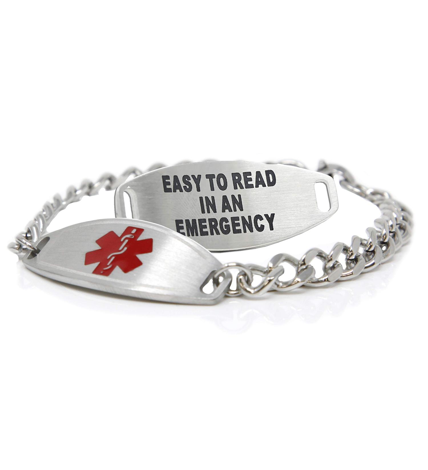 Stainless Steel Medical Alert Bracelet with Free Custom Engraving - Red Curb Chain - 8.5in - Buy Online on GoSupps.com