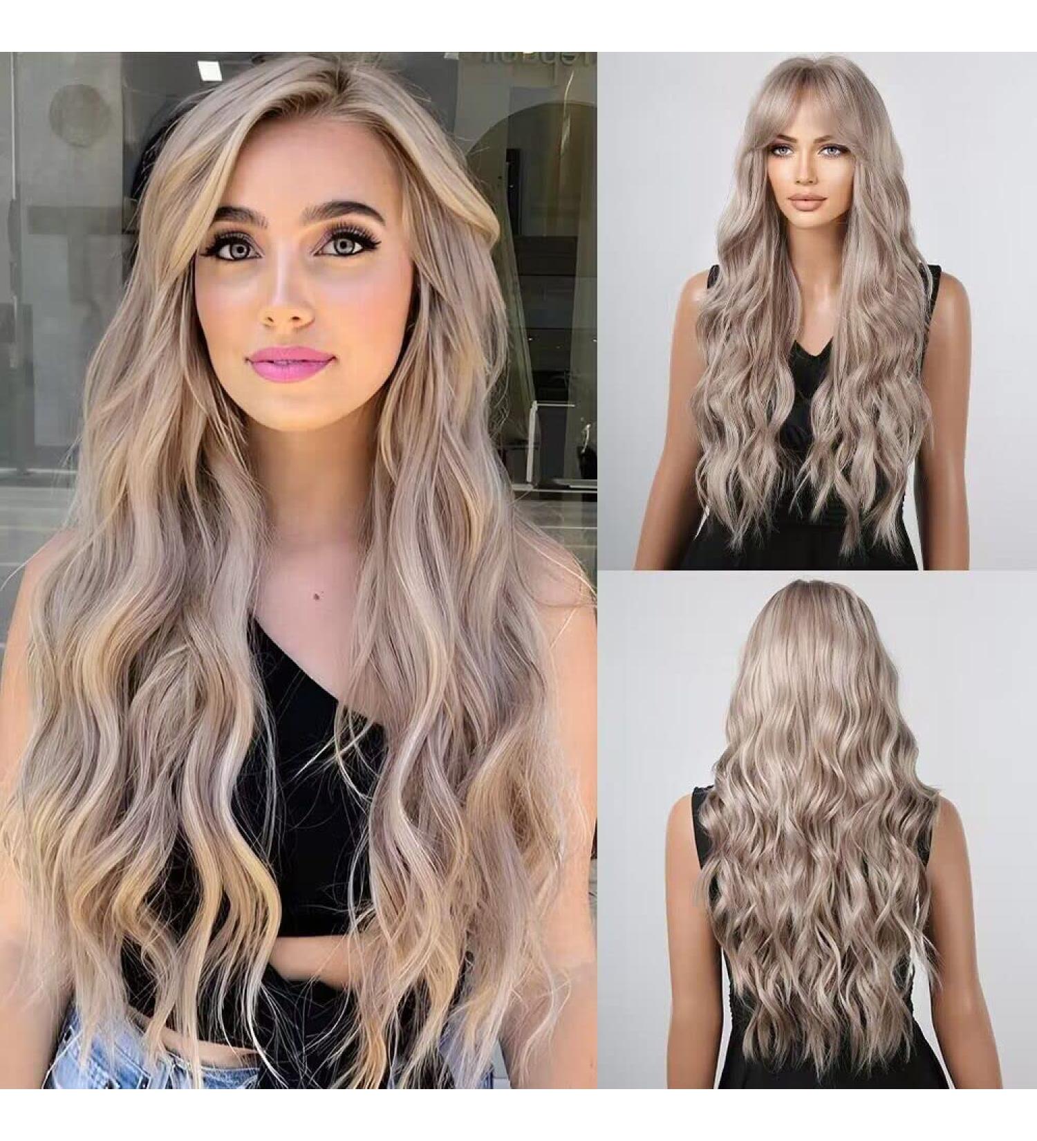 HAIRCUBE Ombre Ash Blonde Wigs for Women - Synthetic Curly Hair Wig with Bangs for Everyday Wear - Buy Online on GoSupps.com