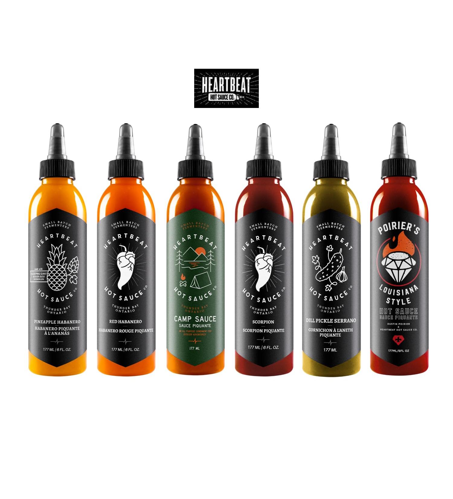 Heartbeat Hot Sauce 2024 SUPER SIX PACK Collection (Pineapple Red Habanero Camp Sauce. Scorpion Dill Pickle and Poirier s Louisiana Style) with BONUS Collectible Vinyl Sticker - Buy Online on GoSupps.com