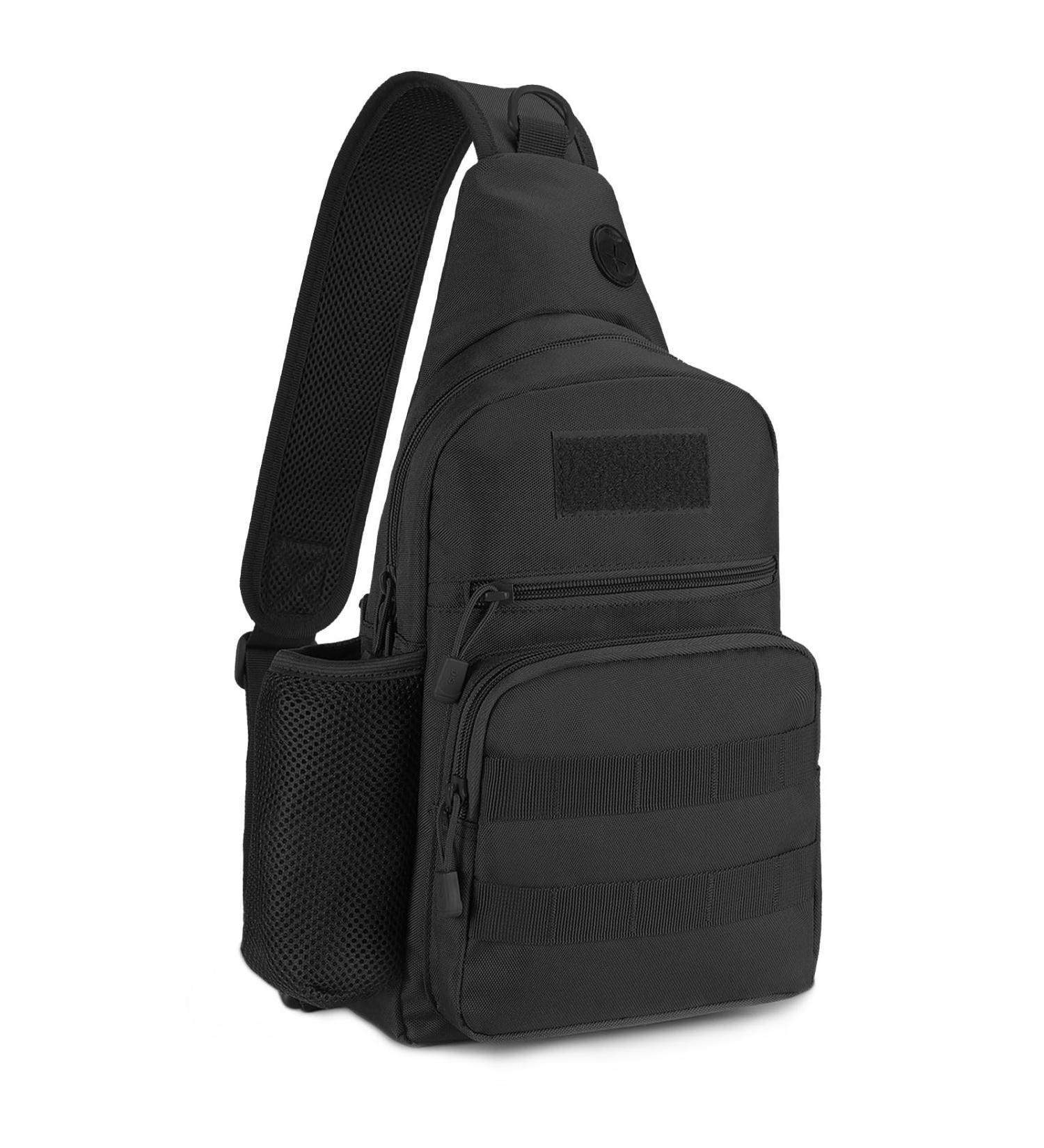Huntvp Tactical Breast Pocket Military Shoulder Bag | Molle Army Crossbody Sling Pack for Travel Hiking & Camping - Type 5 Black - Buy Online on GoSupps.com