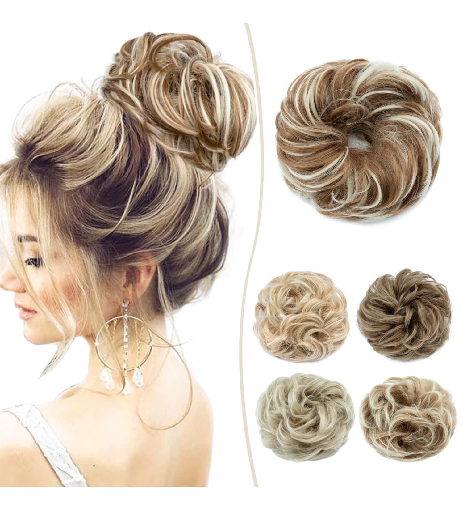Silk-Co Hair Part with Rubber Band - Wavy Soft Dutt Extensions | 55g Honey Brown & Bleach Blonde Messy Bun Updos - Buy Online on GoSupps.com