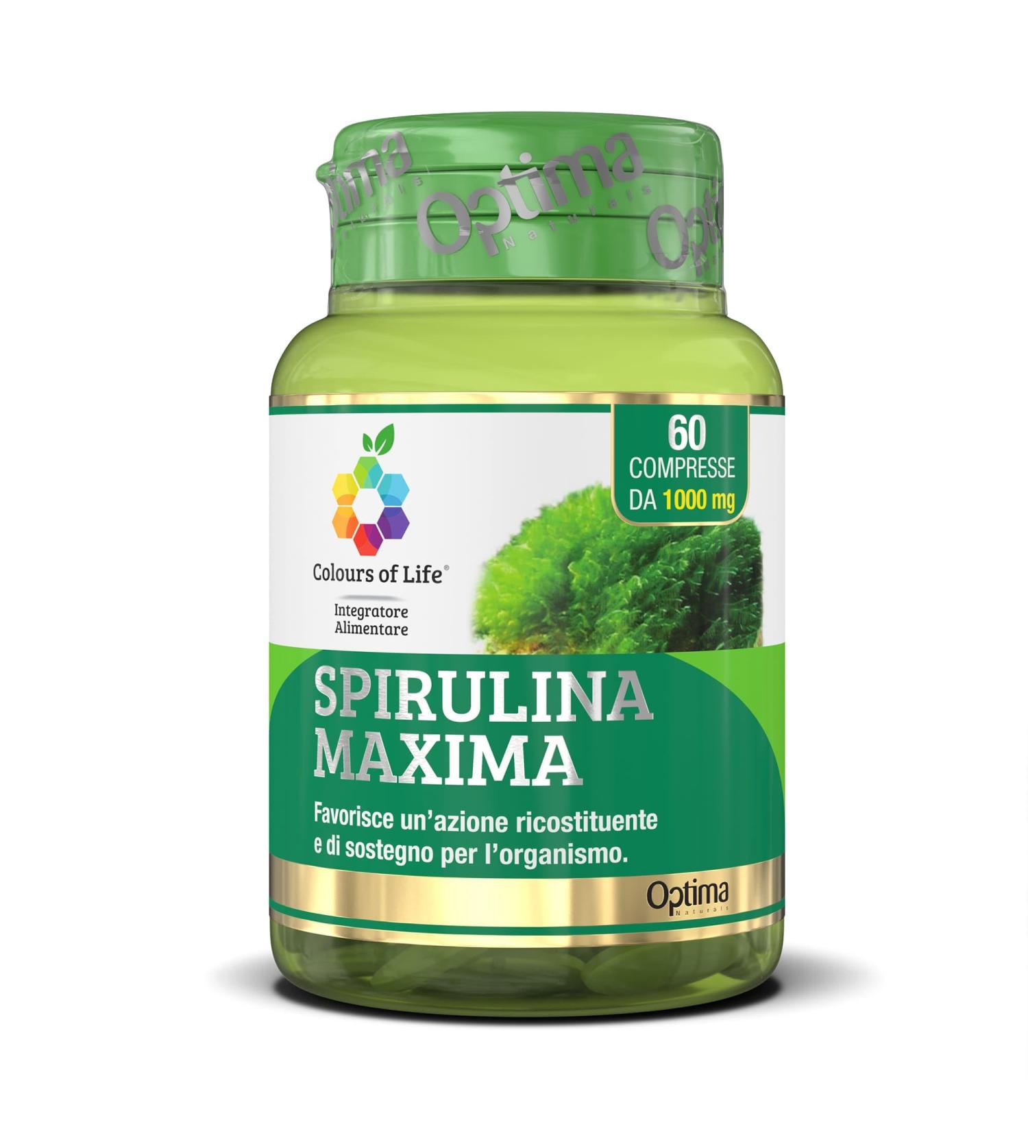 Spirulina Maxima - Suppl ment de spiruline - Action r paratrice et de soutien pour l'organisme - Vegan et sans gluten 60 comprim s poudre de thalle de spiruline (Spirulina Maxima)