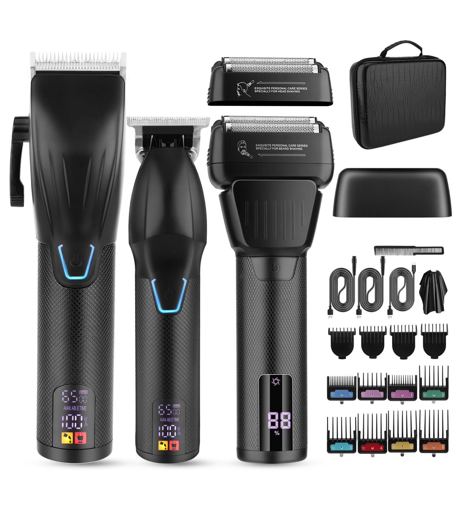 Professional Hair Clippers for Men | Cordless Beard Trimmer & Electric Razor | Rechargeable Grooming Kit with LCD Display - Perfect Gifts for Men (Black - Buy Online on GoSupps.com
