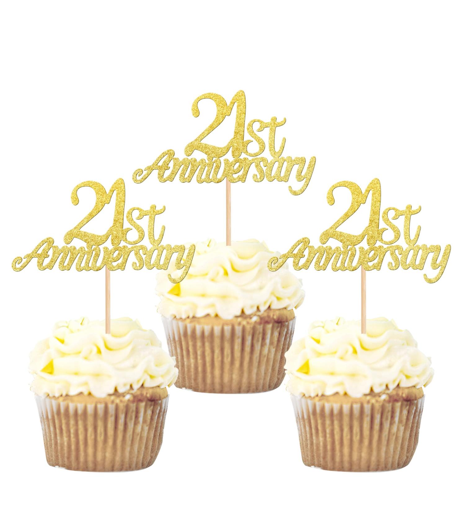 Pack of 24 21 Anniversary Cupcake Toppers Glitter "Happy 21th Anniversary" Cake Toppers Number 21 Eightteen Sweet 21 Birthday Wedding Anniversary Party Cake Decorations Accessories Gold 21st Gold - Buy Online on GoSupps.com
