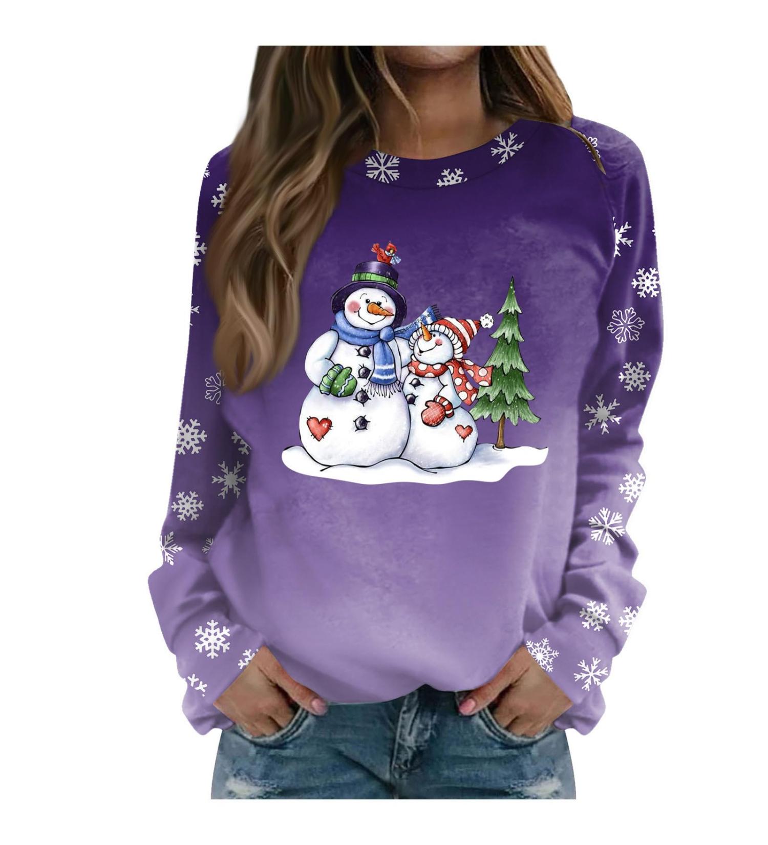 Shop Women's Christmas Sweater - Santa Claus Pullover Long-Sleeved Ugly Moose Print Festive Tops in 3XL Purple - Buy Online on GoSupps.com