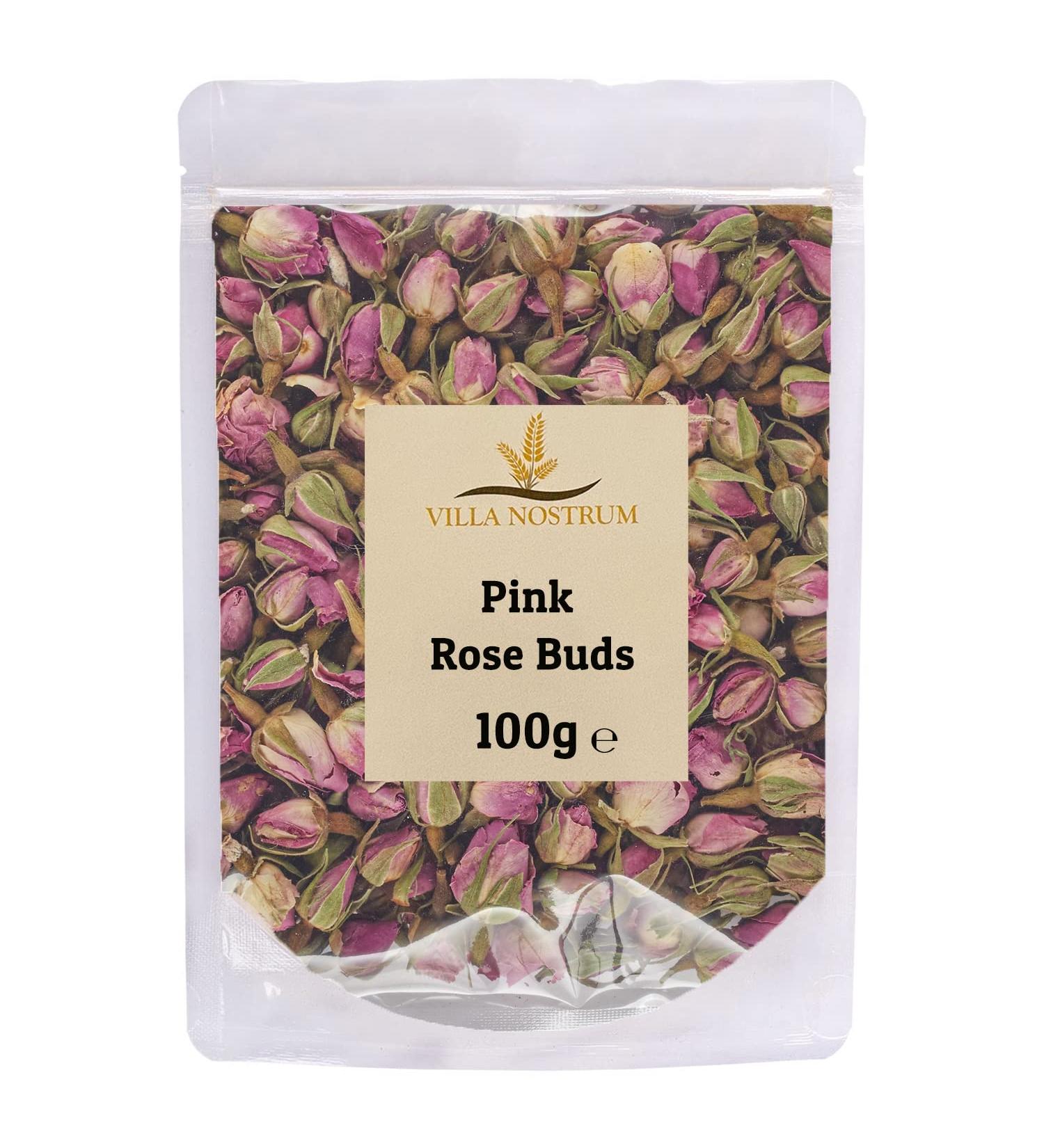 Dried Edible Pink Rose Buds 100g by Villa Nostrum