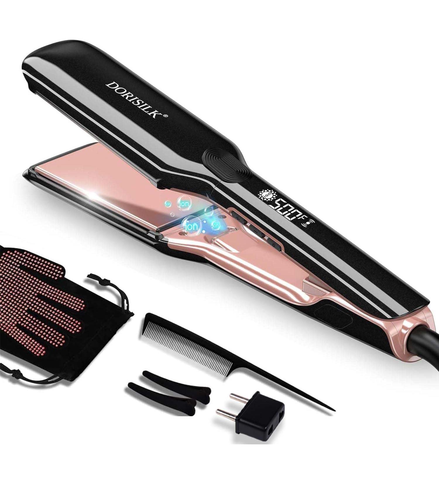 DORISILK 500 F High Temp Hair Straightener & Curler - Ceramic Wide Flat Iron | Frizz-Free Shiny Results - Shop Internationally - Buy Online on GoSupps.com