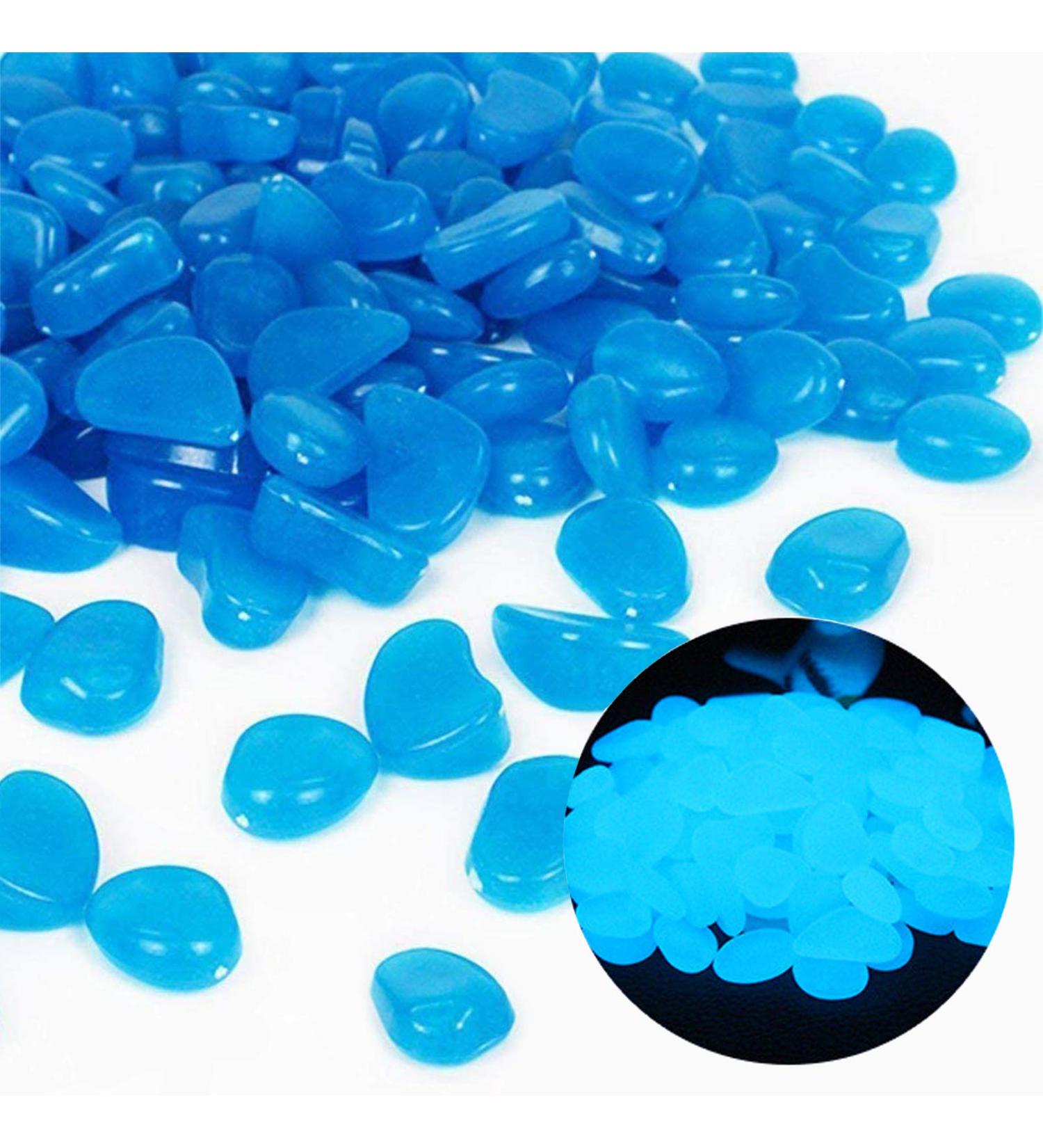 Glow Blue Fish Tank Rocks - 100pcs Glow in The Dark Pebbles for Aquarium, Garden, Plant Pots & Walkways - Buy Online on GoSupps.com