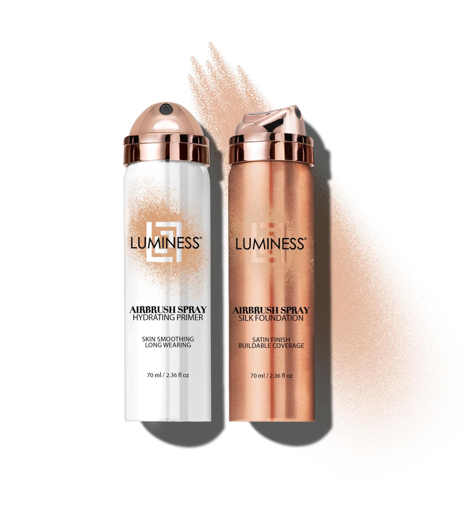 LUMINESS Silk Spray Airbrush Foundation & Hydrating Primer Kit - Lightweight Buildable Coverage for Seamless Blending - Fair Warm Satin Finish - International Shipping Available - Buy Online on GoSupps.com