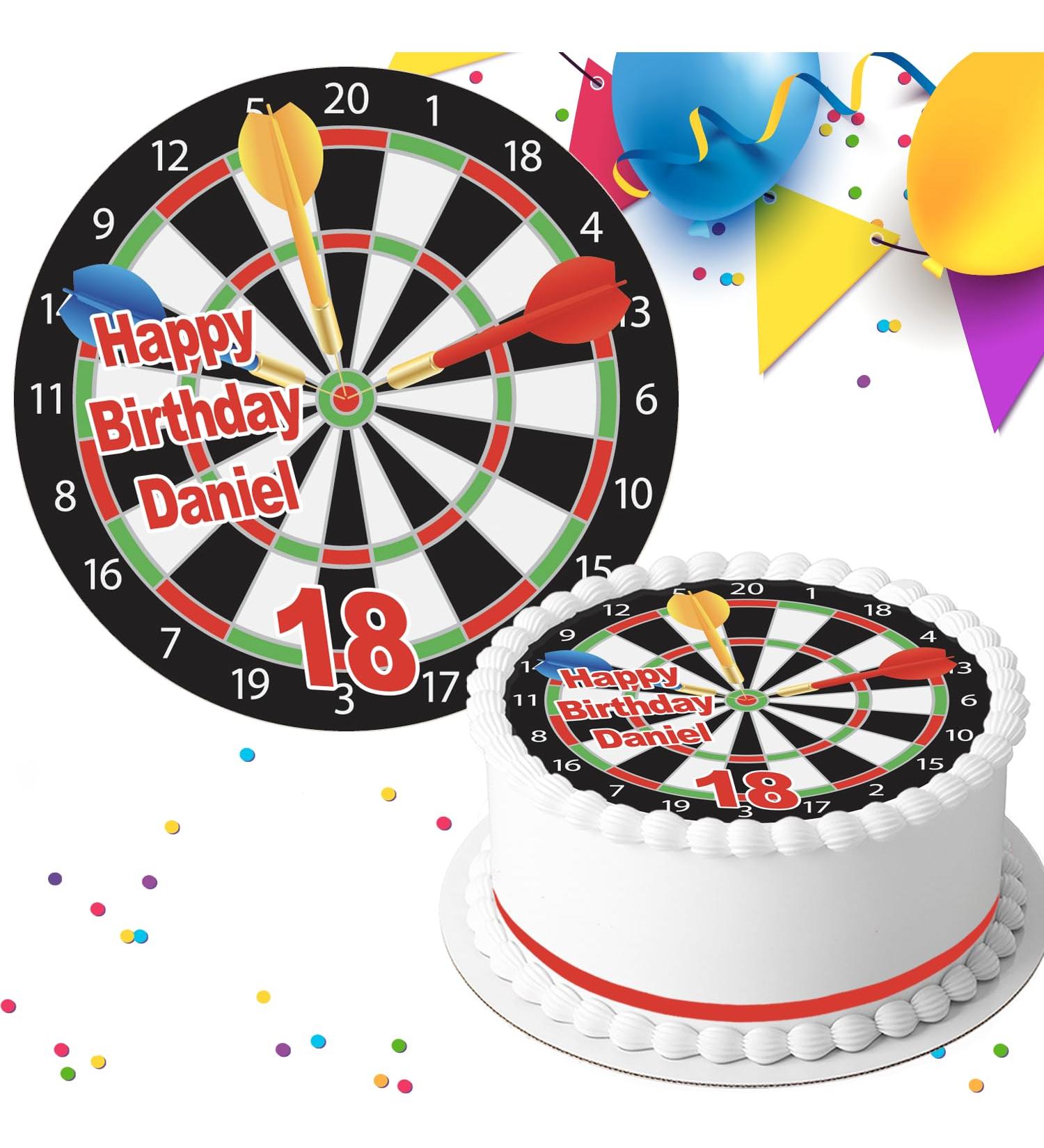 DARTS BIRTHDAY PARTY PERSONALISED 7.5 INCH EDIBLE ICING CAKE TOPPER DECORATION B062 - Buy Online on GoSupps.com