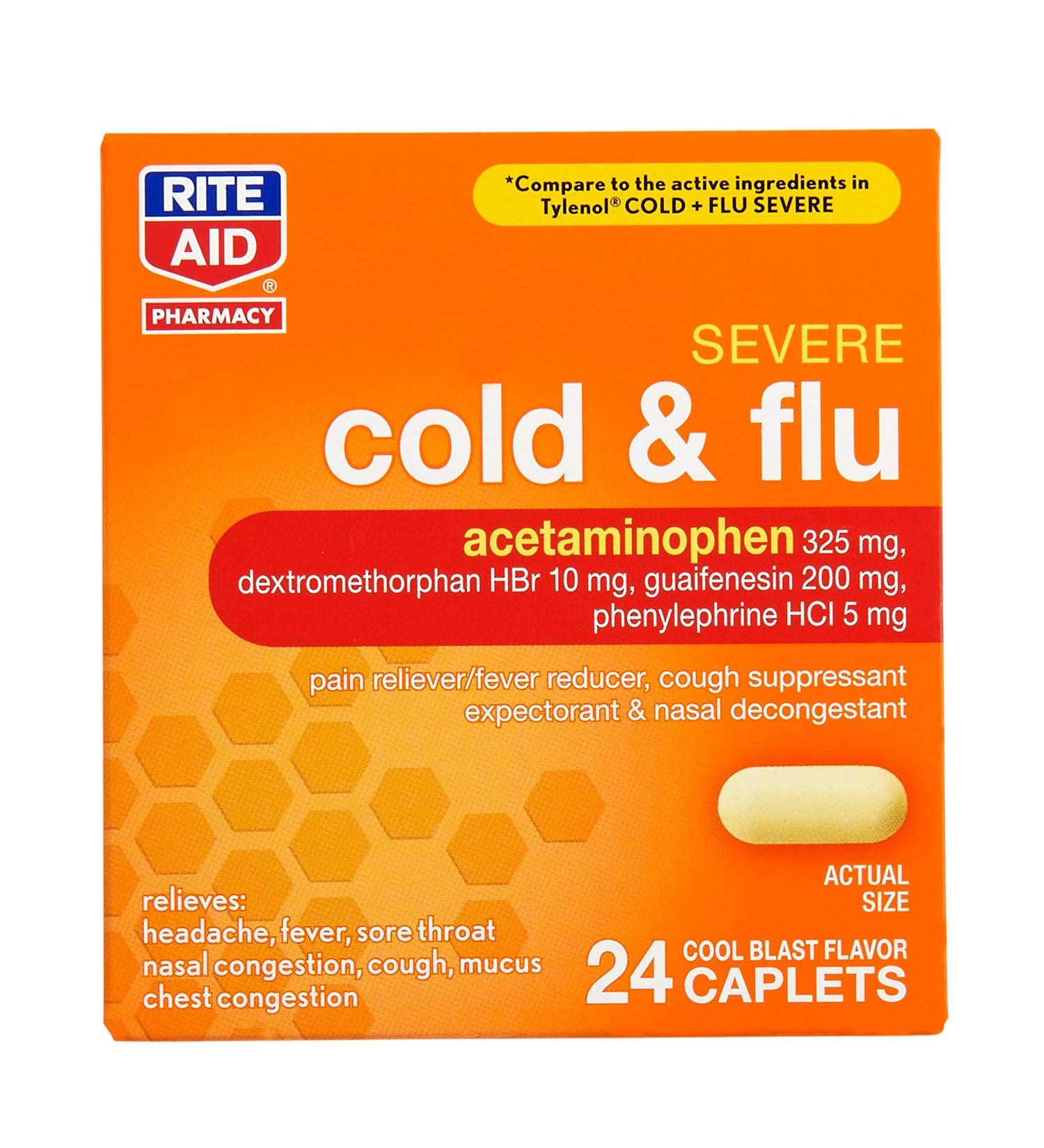 Rite Aid Severe Flu and Cold Relief Caplets - 24 Count | Adult Cold and Flu Medicine with Pain Relief, Fever Reducer, and Congestion Relief - Buy Online on GoSupps.com