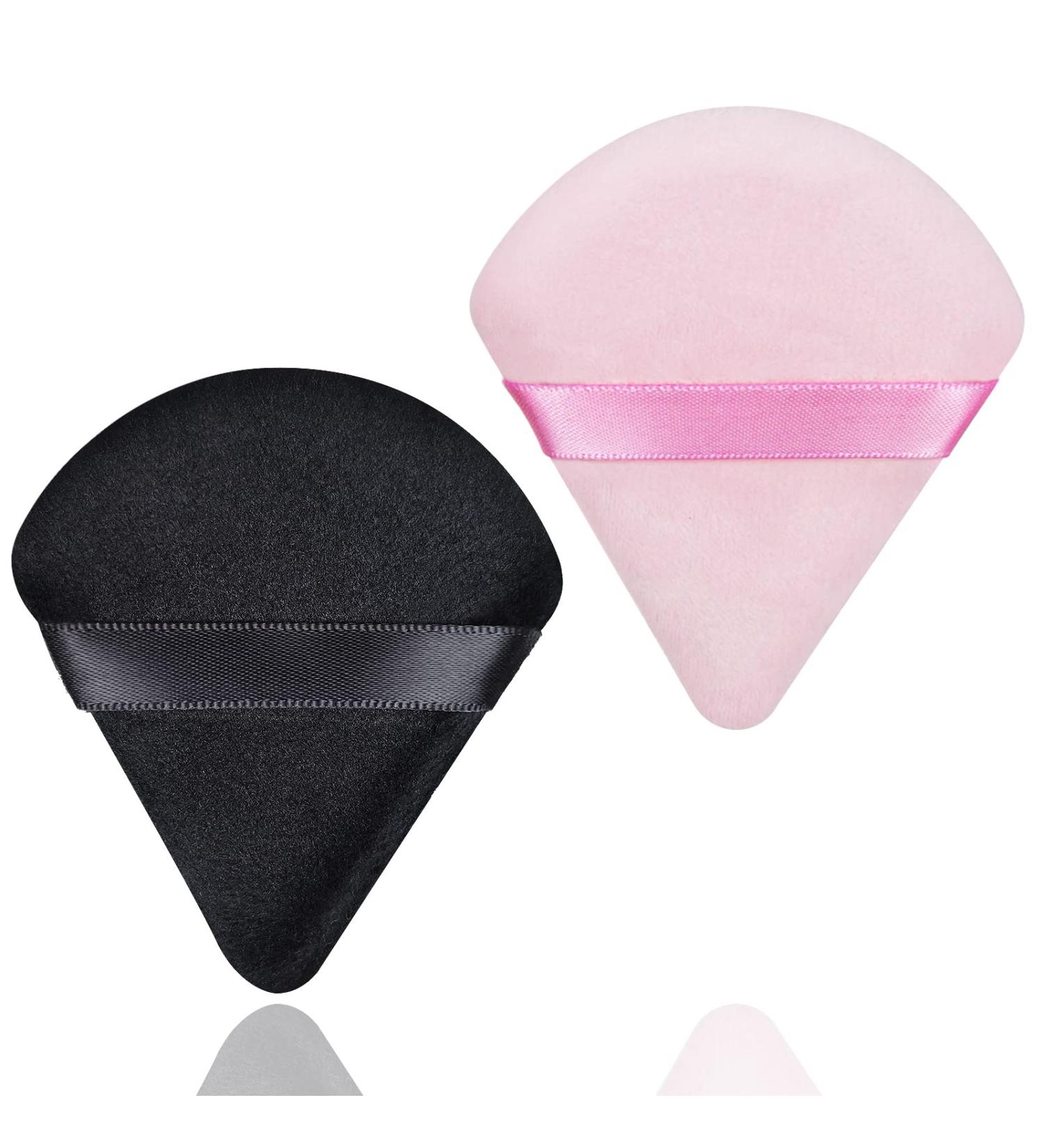 2 Pcs Triangle Velvet Makeup Powder Puffs Set - Pink & Black | Soft Velour Beauty Triangle Face Puffs for Setting Loose Powder, Under Eye Makeup Applicator - Buy Online on GoSupps.com