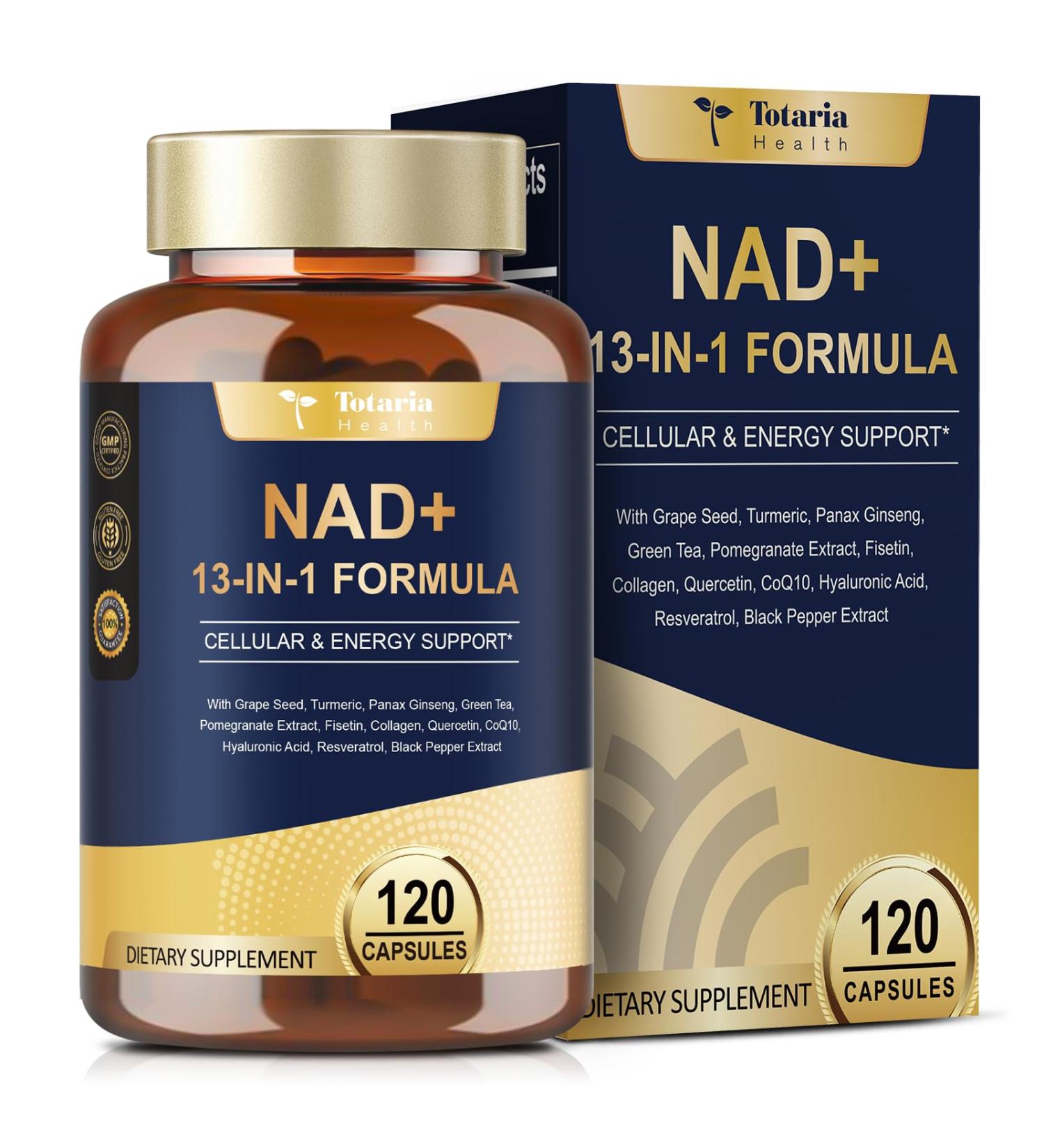 Totaria NAD Supplement for Women Men with nicotinamide riboside resveratrol Quercetin Betaine Boost NAD+ Levels NAD Plus Supplement for Anti Aging Energy Immune Focus 120 Capsules 120 Count (Pack of 1) - Buy Online on GoSupps.com