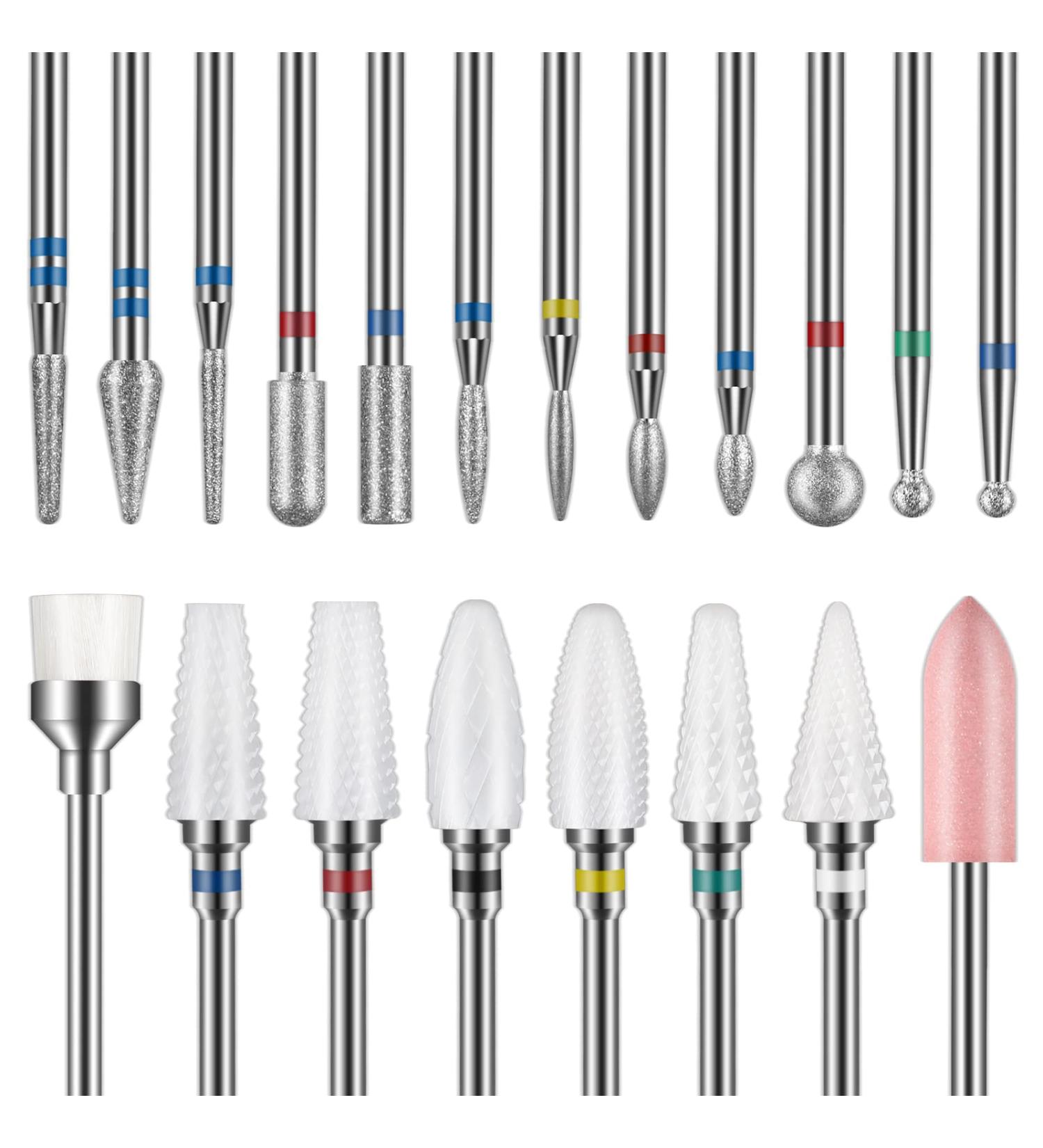Depvko 20Pcs 3/32'' Ceramic Carbide Nail Drill Bits Set for Manicure Pedicure - Diamond Cuticle Remover & Nail Drill Accessories - Buy Online on GoSupps.com
