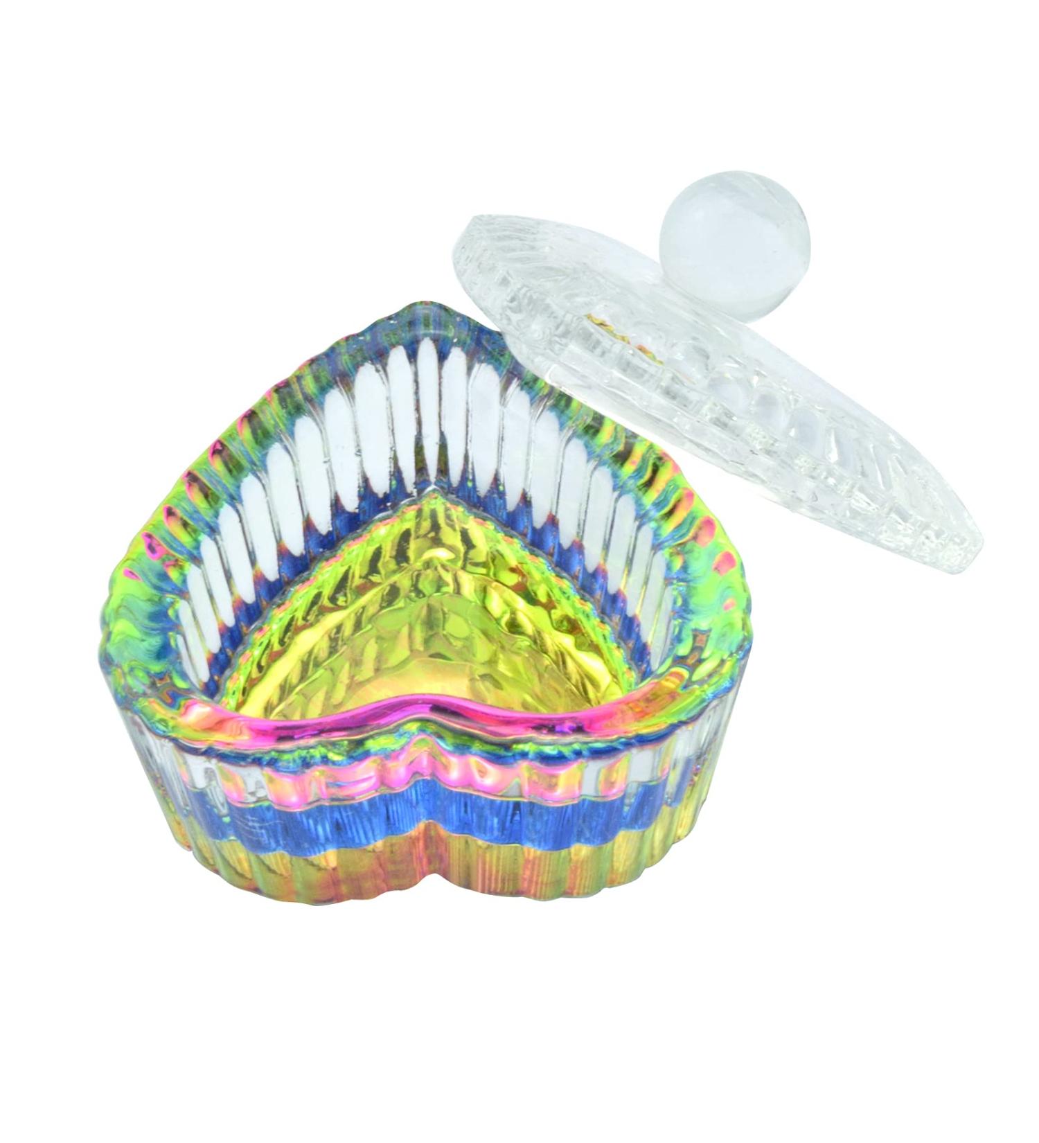 Rainbow Glass Crystal Acrylic Dappen Dish with Lid - Heart Shape | Nail Tool for Acrylic Powder Monomer | HJ-NAPB019-Heart - Buy Online on GoSupps.com