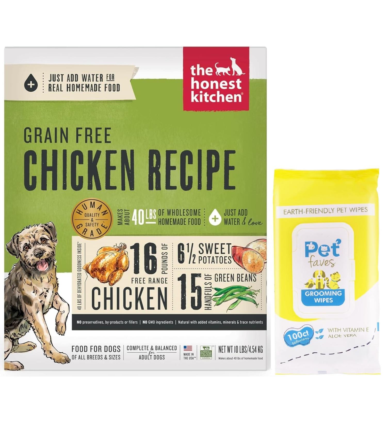 Human Grade Dehydrated Grain Free Dog Food - Chicken 10 lb (Makes 40 lbs) + 100ct PetWipes | Complete Meal or Dog Food Topper for Your Pet - Buy Online on GoSupps.com