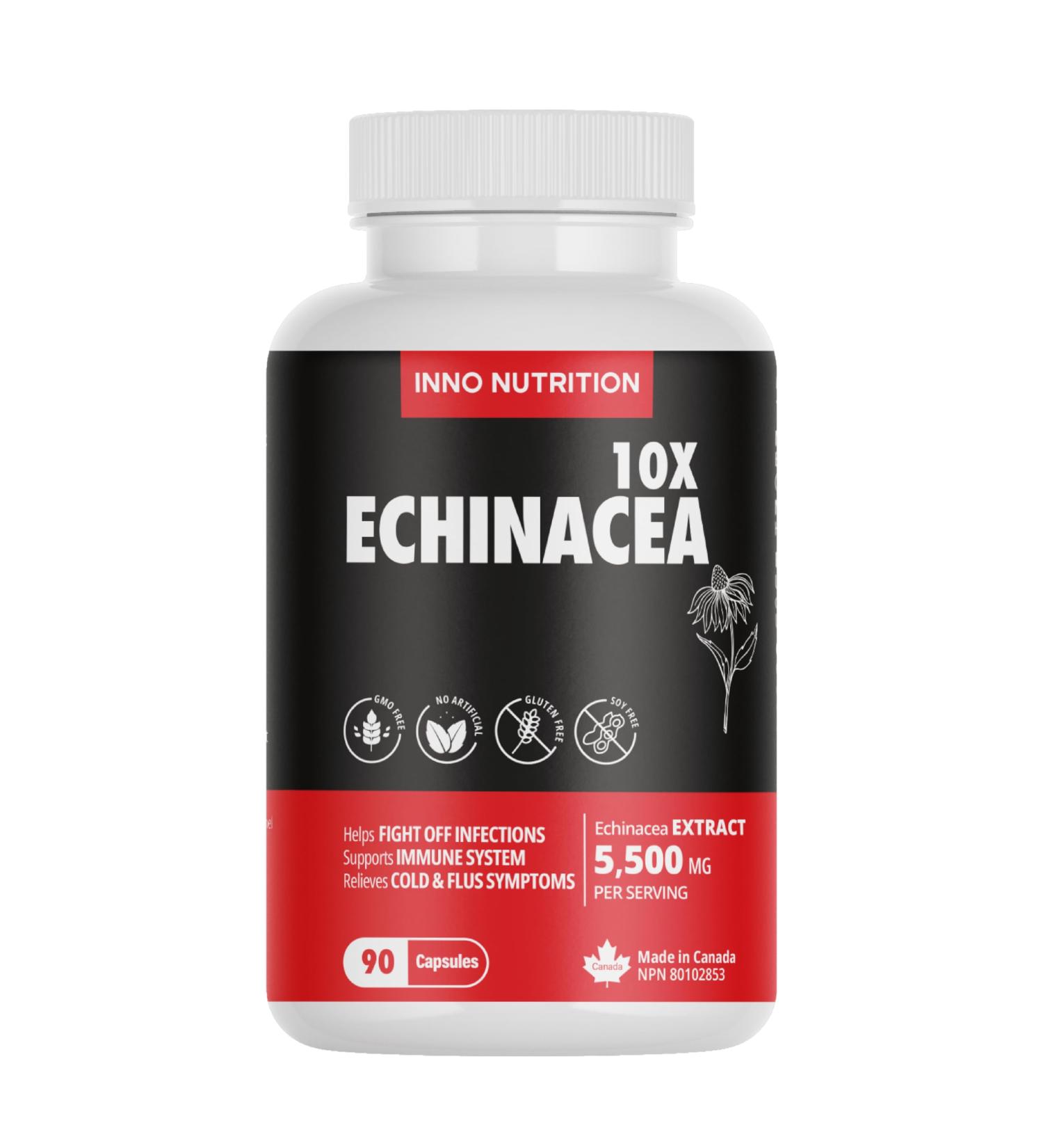 Echinacea Purpurea Extract 10X Concentrate 5 500 mg 90 Capsules Immune Support Cold and Flu Respiratory Health No Preservatives Non-GMO Gluten-free Made In Canada - Buy Online on GoSupps.com