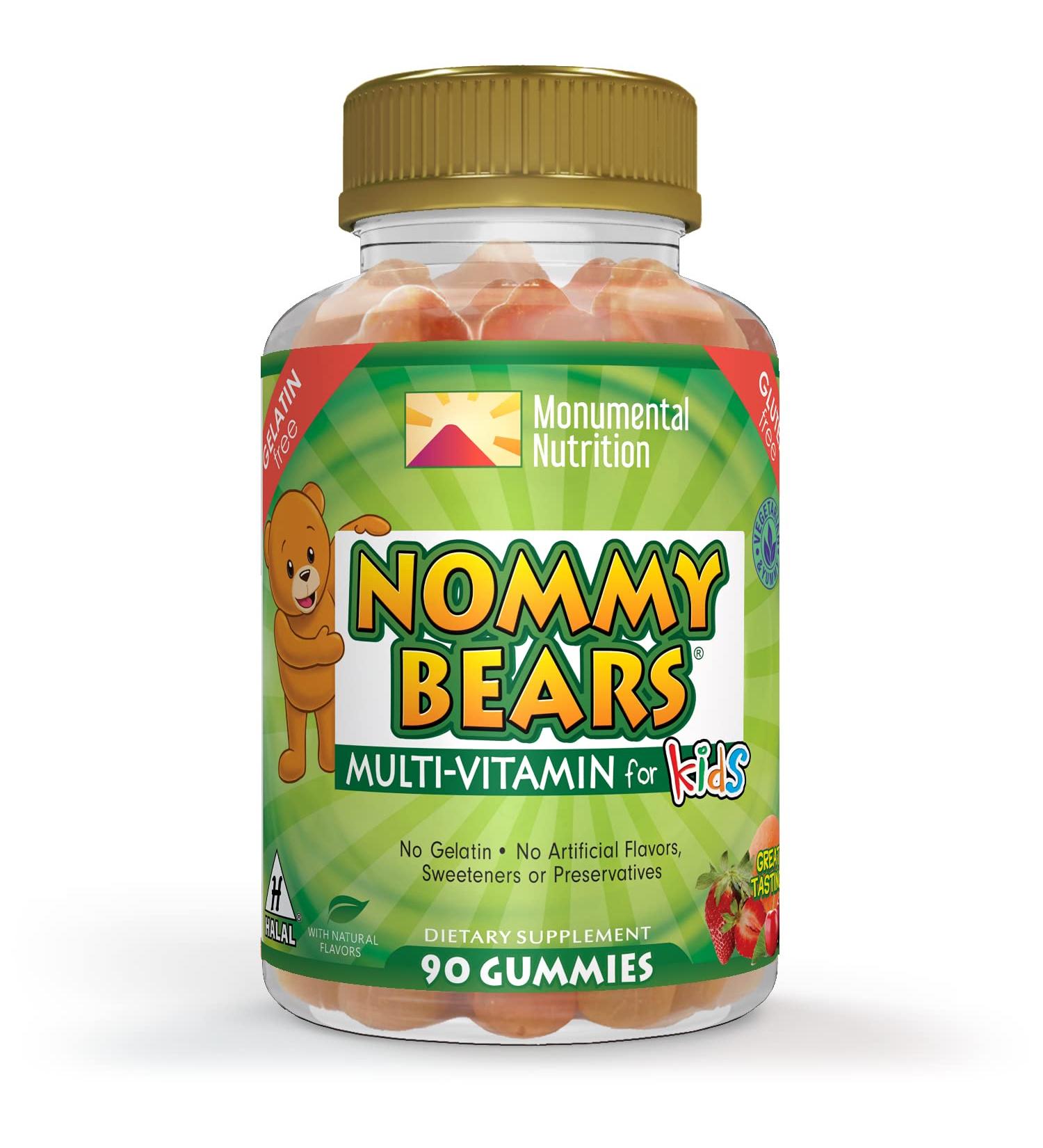 Nommy Bears Multivitamin Gelatin-Free Gummies for Kids - 3 Delicious Flavors, 11 Essentials, Gluten-Free & Halal Certified - Vegetarian & Mommy Approved - Buy Online on GoSupps.com