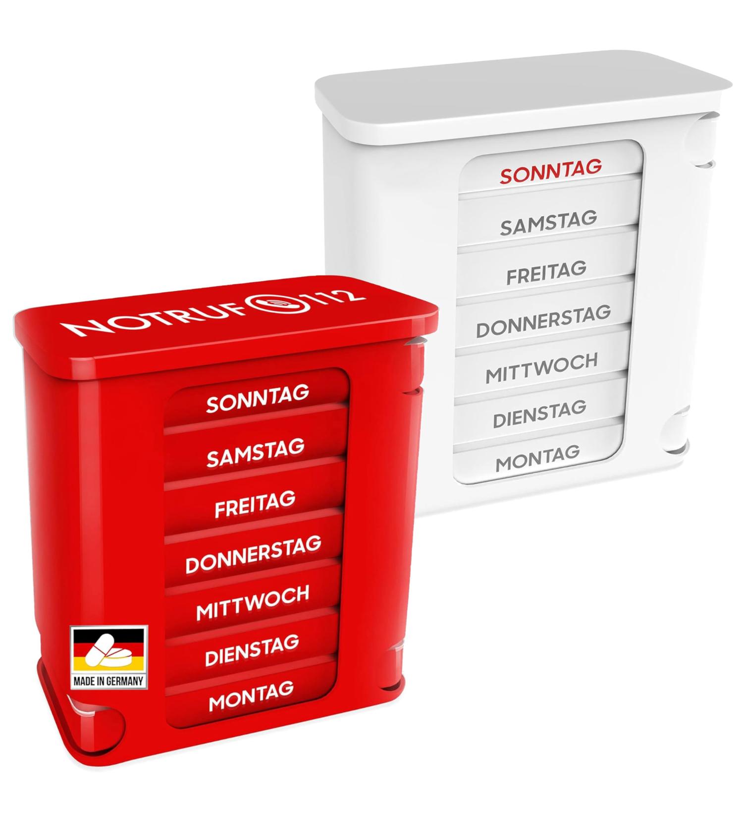 Kerpers 7-Day Pill Organizer | Made in Germany | 4-Compartment Medicine Box for Tablets & Supplements (2 Pack - White/Red) - Buy Online on GoSupps.com