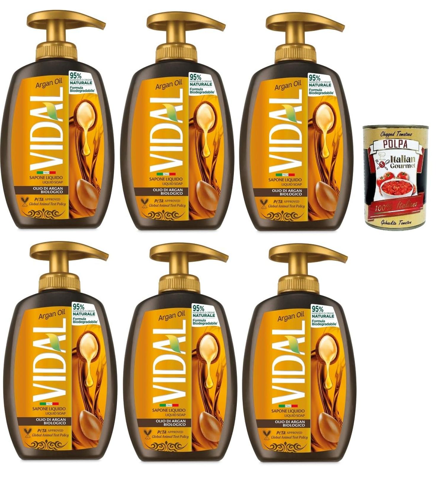  Italian Gourmet E.R. Vidal Liquid Soap Argan Oil Liquid Soap Argan Oil 6 x 300 ml + Italian Gourmet Pulp 400 g - Buy Online on GoSupps.com
