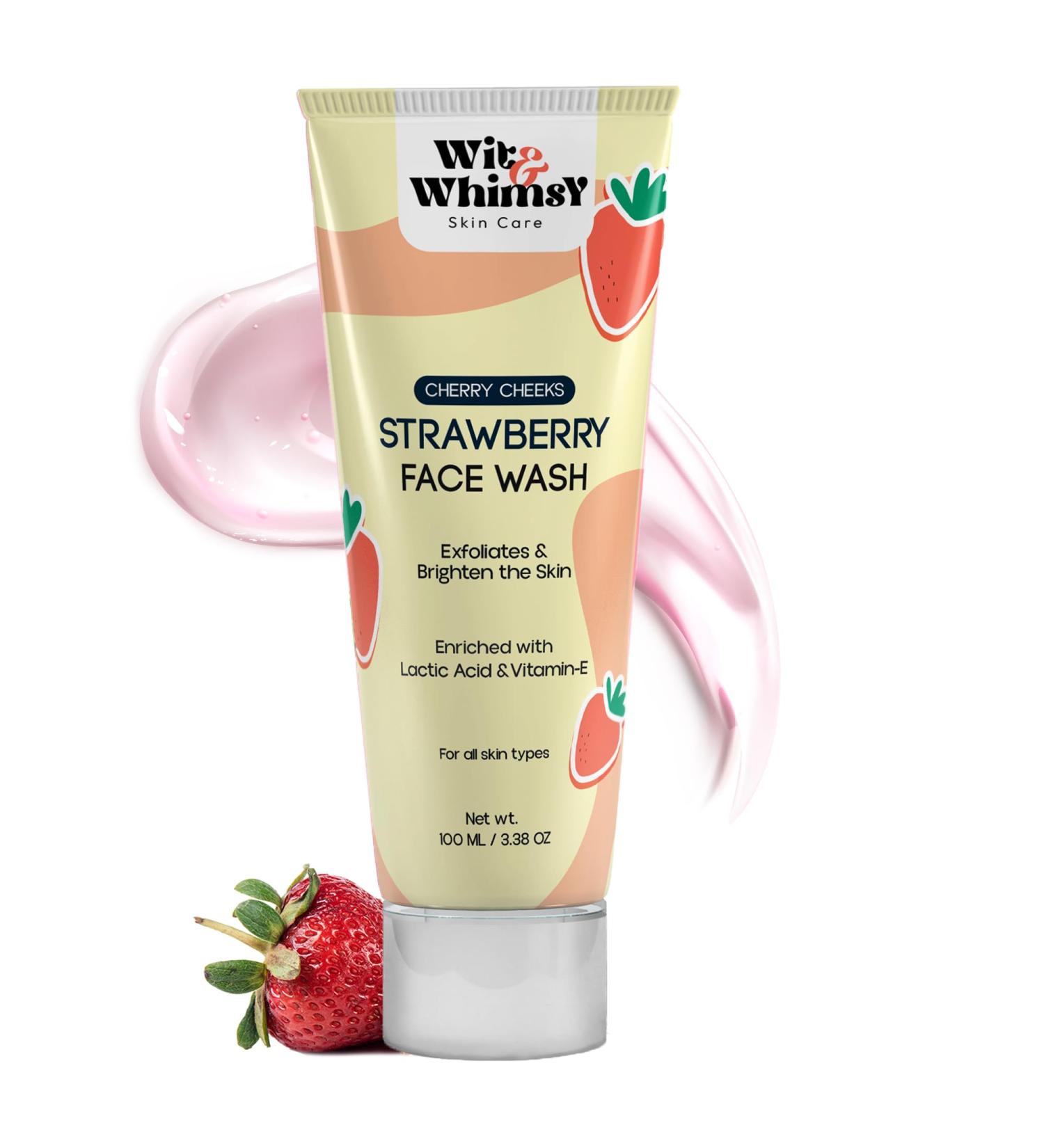 Wit & Whimsy Cherry Cheeks Strawberry Face Wash Enriched With lactic Acid & Vitamin E Authentic Ayurvedic Formulation For All Skin Types - 100ML (3.38 Oz) - Buy Online on GoSupps.com