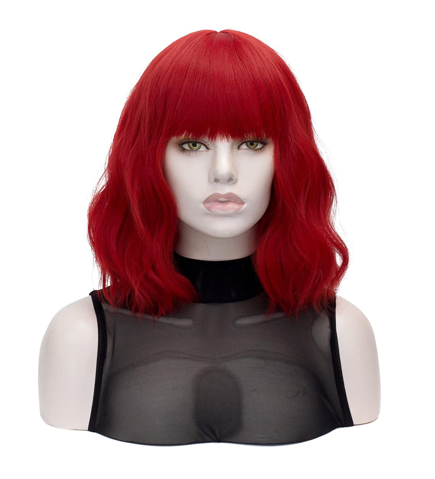 Red Wig with Bang | Qaccf Short Wavy Synthetic Bob for Women - Realistic Halloween Costume Accessory - Buy Online on GoSupps.com