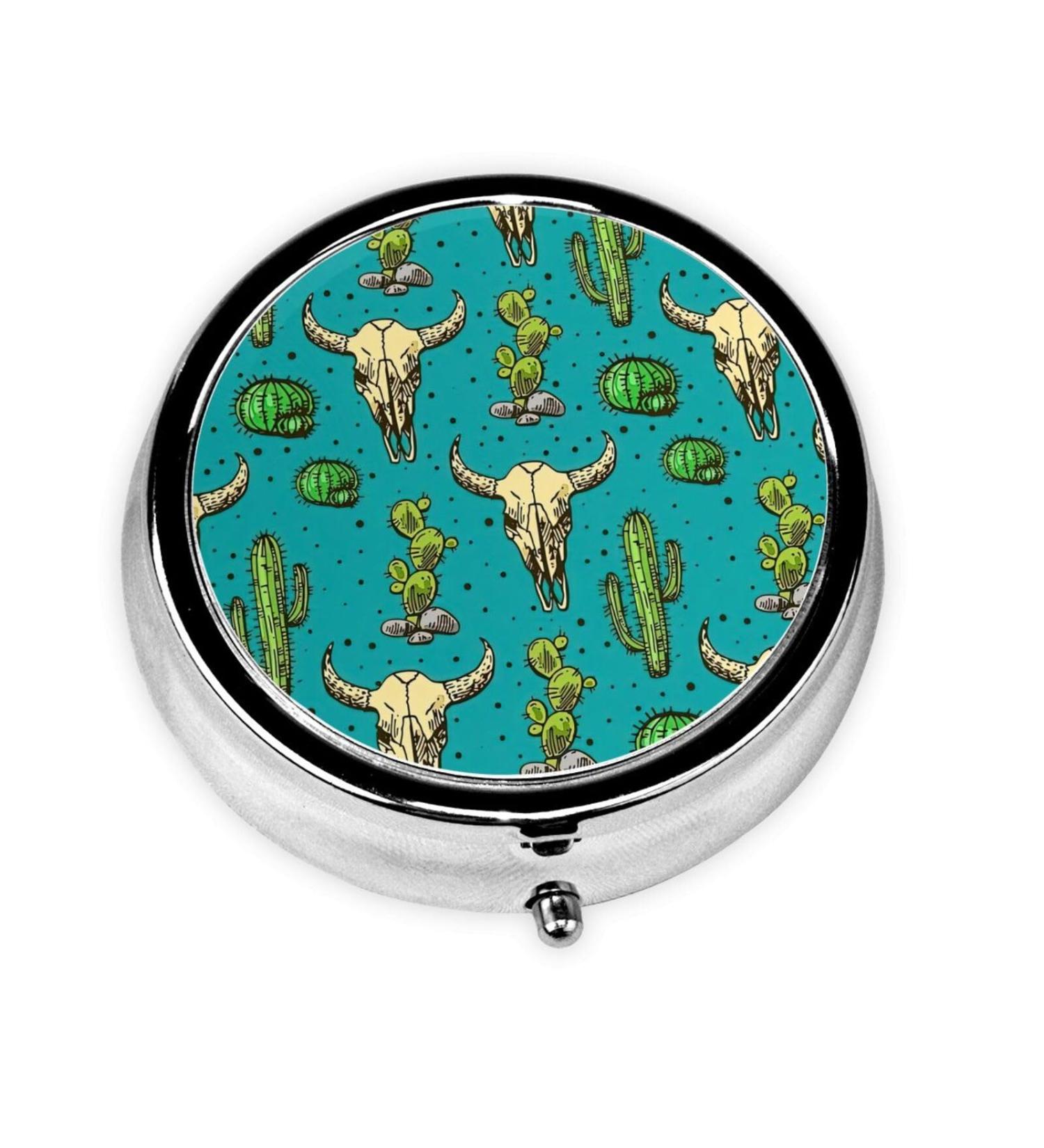 Cute Cactus & Skull Bull Pill Box | Lightweight & Moisture-Proof | Organize Your Vitamins - Buy Online on GoSupps.com