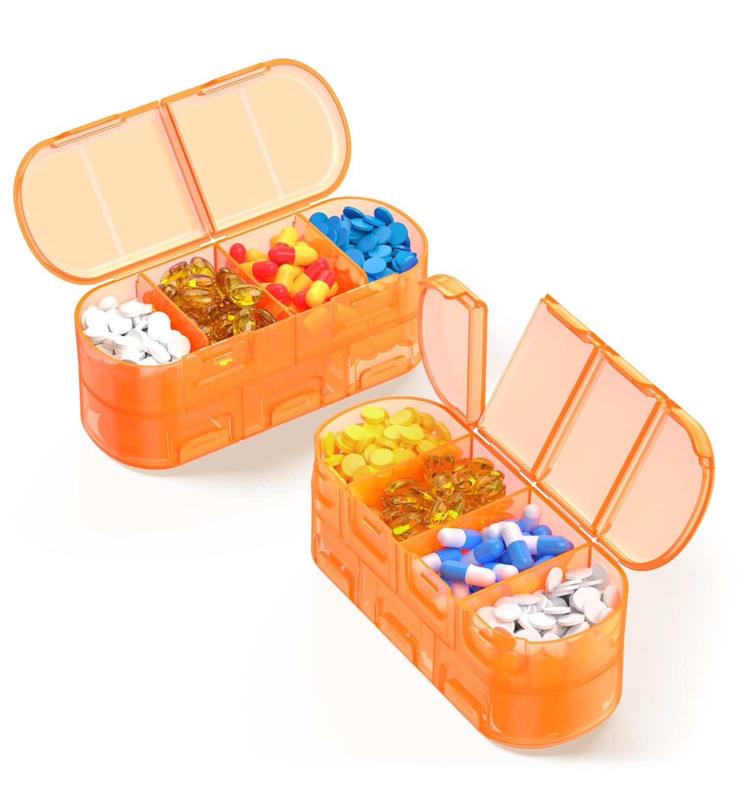 Weekly Pill Organizer Travel - Double-Sided Portable 2/3/4 Times a Day - 2 PC Orange - Ideal for Supplements Fish Oils Medication & Vitamins - Buy Online on GoSupps.com