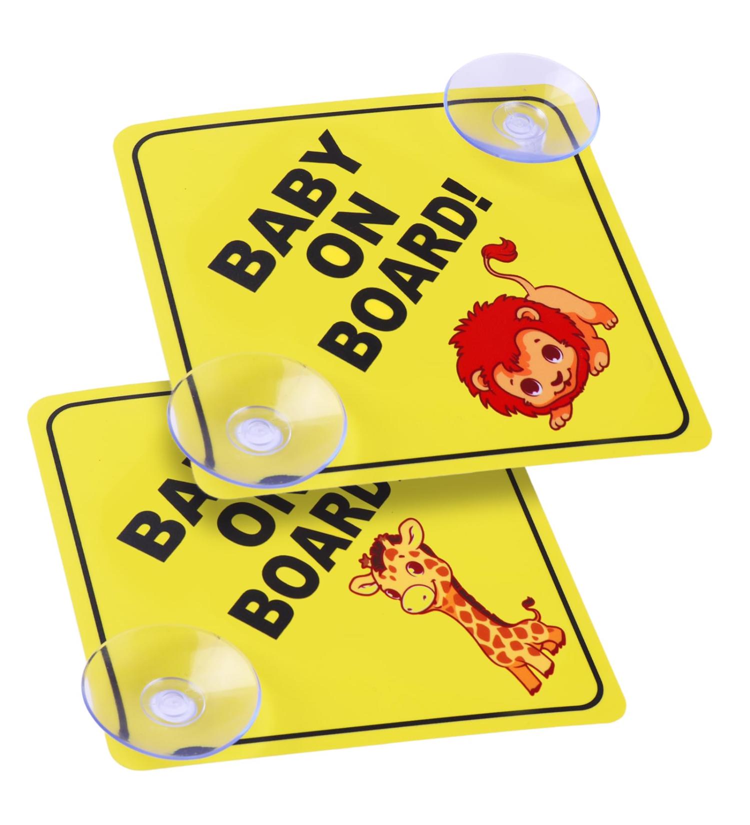 Cobee Baby on Board Car Warning Signs 2 Pcs - 5x5 Safety Sign with Double Suction Cups - Reusable Baby in Car Sticker for Window - Durable Decal (Style-E) - Buy Online on GoSupps.com