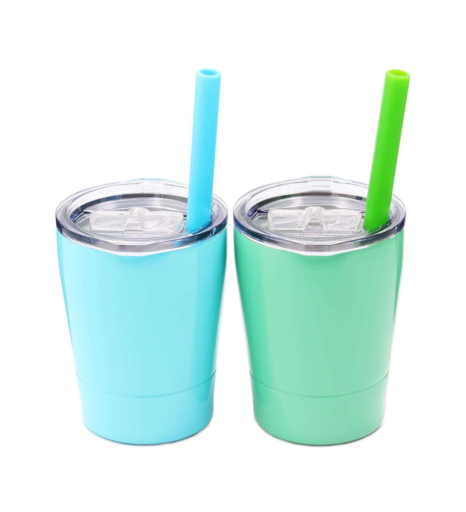 Colorful PoPo Cute Stainless Steel Kids Cup Set - Mini Insulated Tumblers for Toddlers - 8.5oz with Lids & Straws - Teal Mint (Set of 2) - Buy Online on GoSupps.com