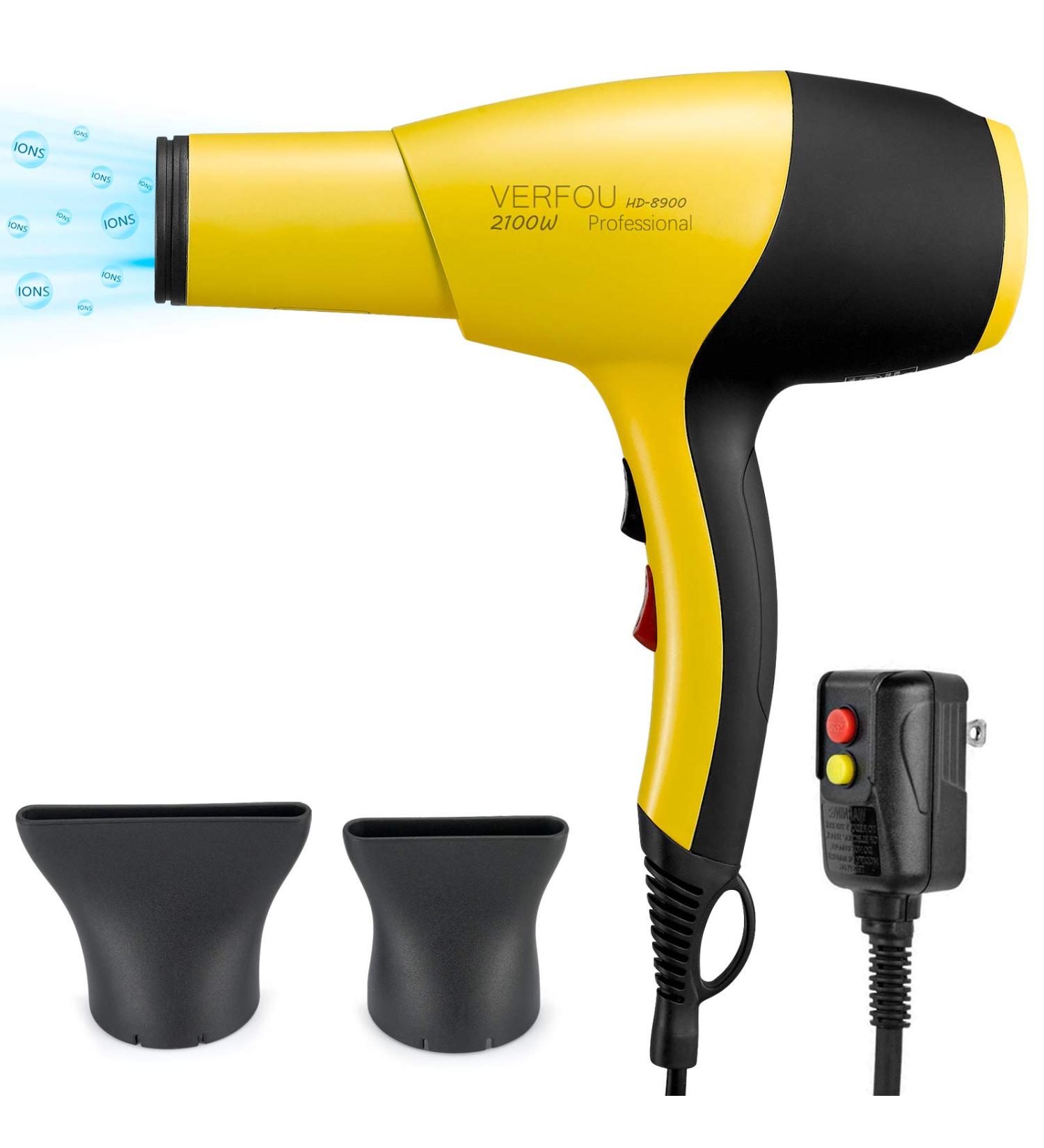 Professional Ionic Hair Dryer AC 2100W | Fast Drying with Ceramic + Tourmaline Technology | GFCI Nozzle | Low Noise | Long Life | Yellow - Buy Online on GoSupps.com