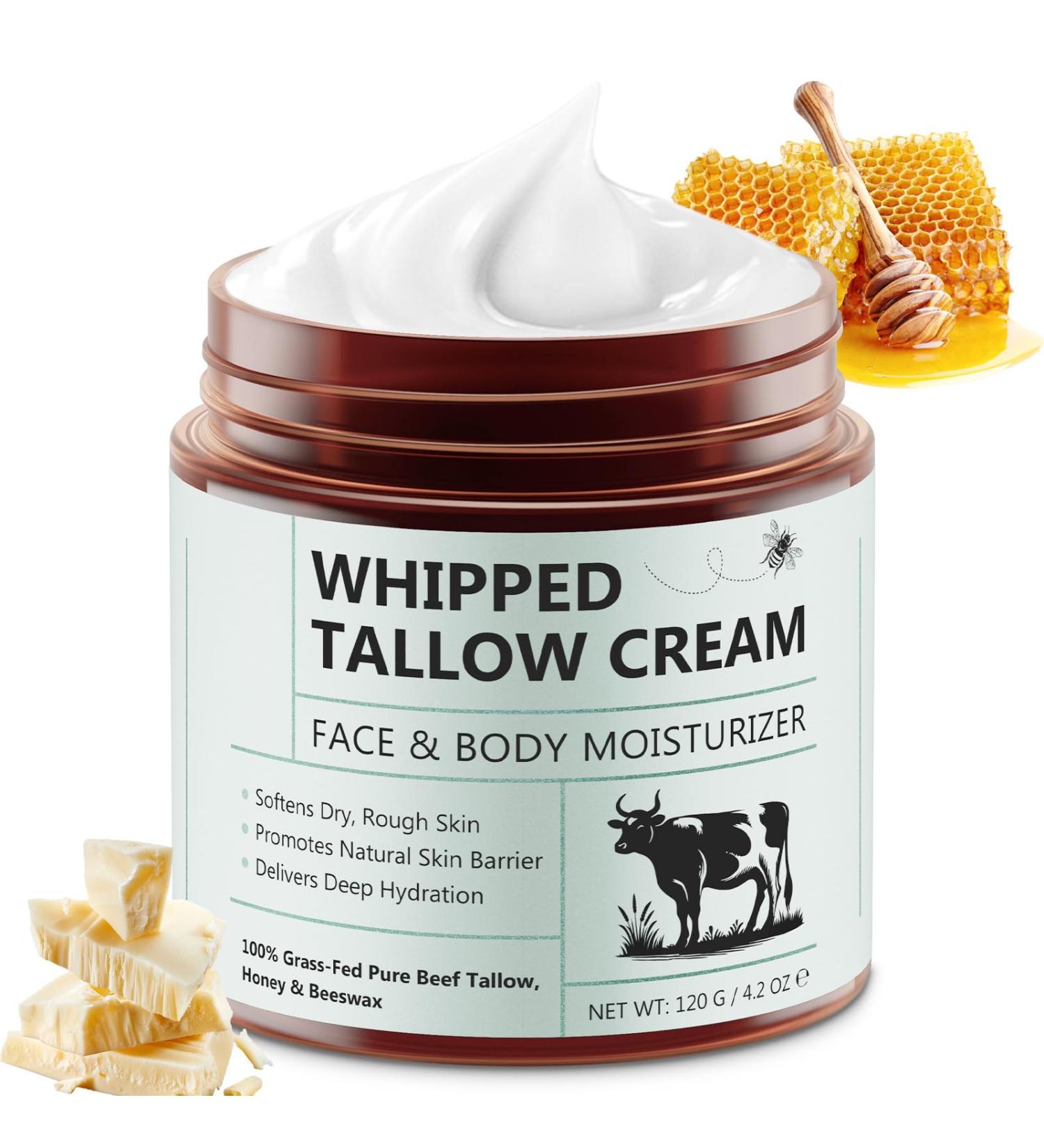 Beef Tallow for Skin 4.2oz Tallow and Honey Balm Face Moisturizer and Nourishes Body Grass Fed Whipped Beef Honey Cream Reduces Irritation Skin and Sensitivity 4.2 Fl Oz (Pack of 1) - Buy Online on GoSupps.com