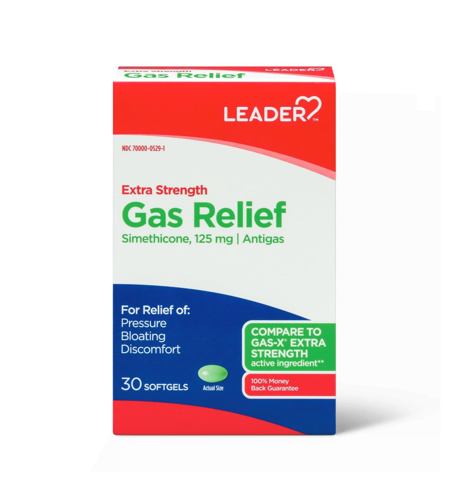 Leader Gas Relief Simethicone 125mg Antigas Softgels Relieves from Stomach Discomfort and Gas Anti Flatulence Fast Bloating Relief 30 Softgels - Buy Online on GoSupps.com